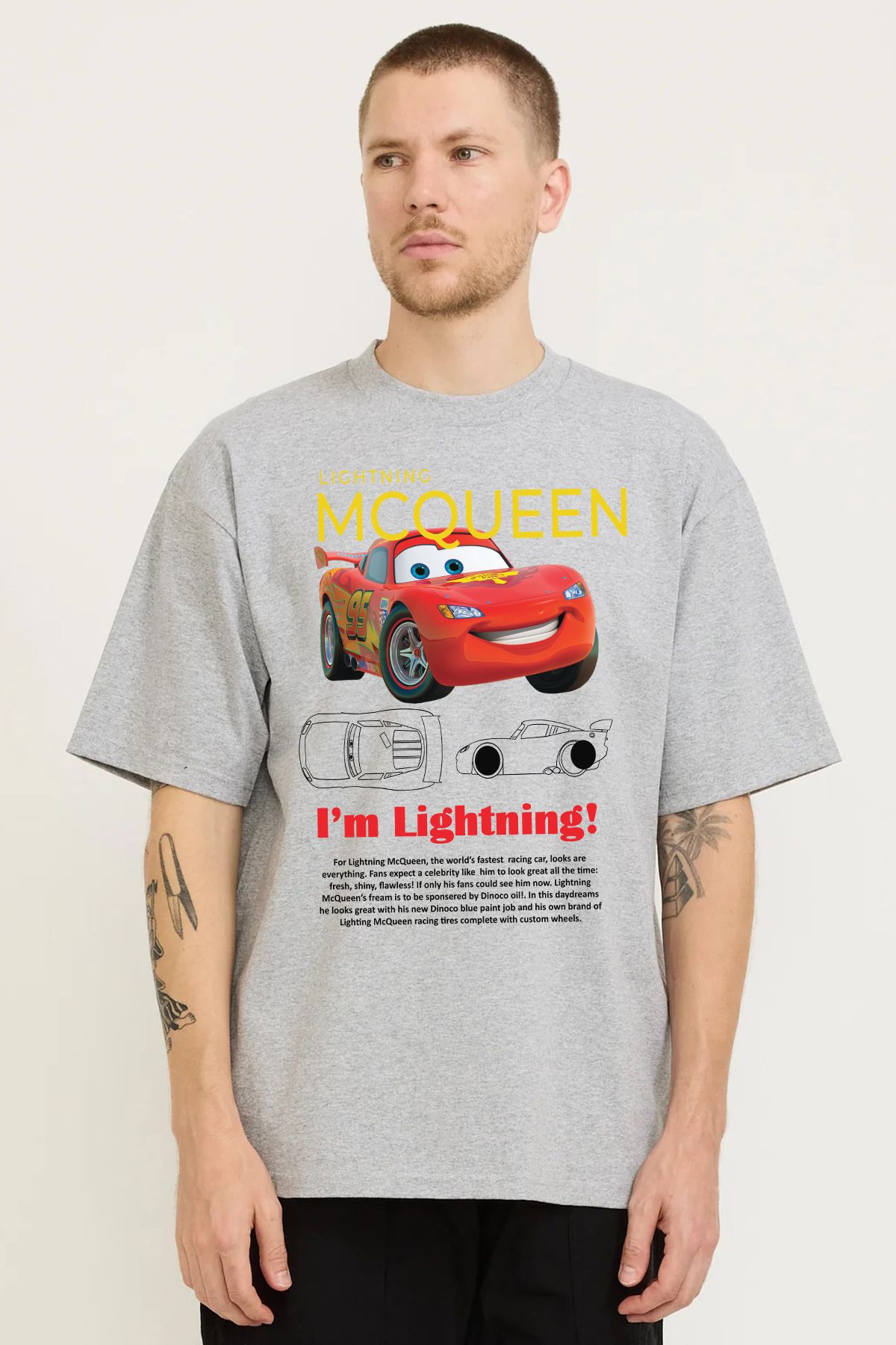 MODA Şimşek McQueen Baskılı Oversize Kalıp Grimelanj Bol Geniş Kesim Erkek Tişört