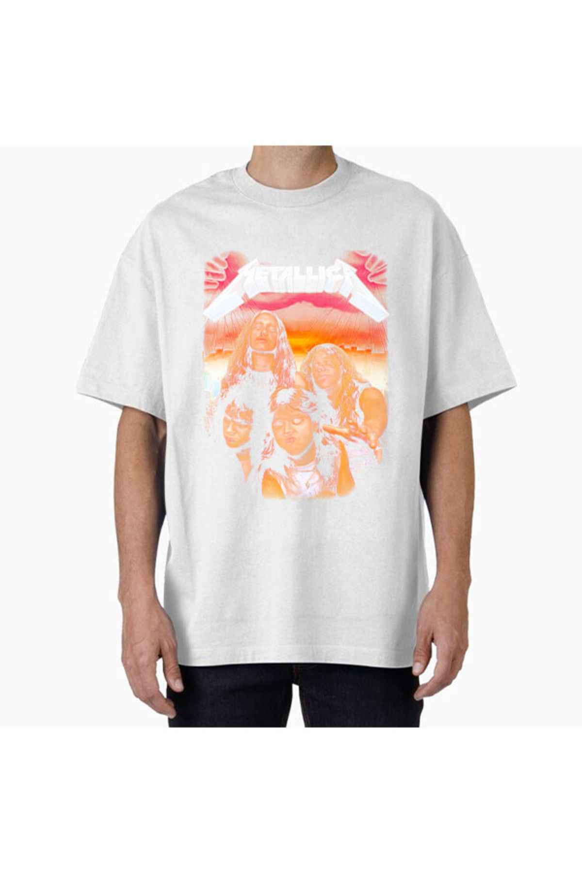COMVİCHO Unisex MetallicA03DTF Tasarım Baskılı Oversize T-Shirt