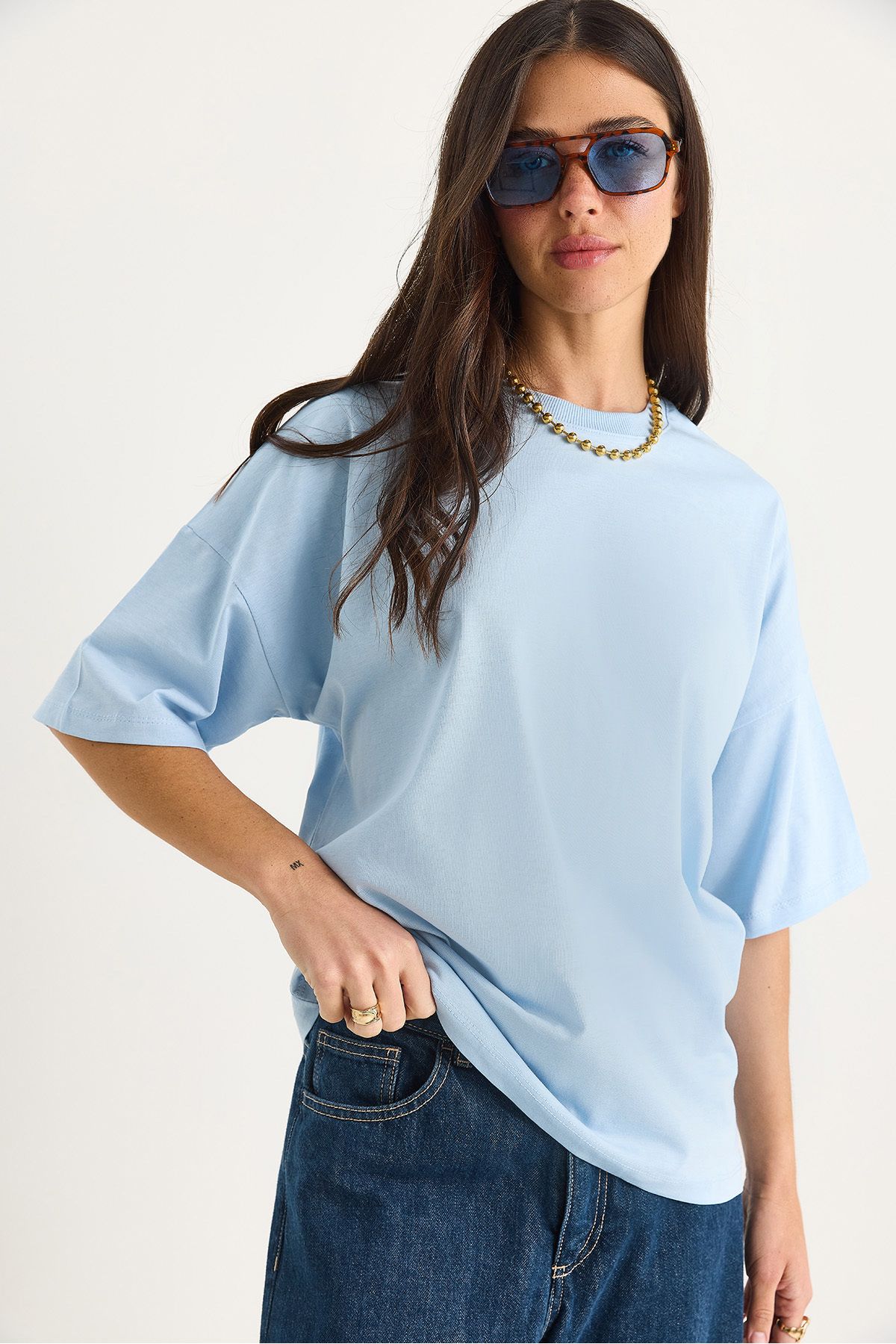 Bianco Lucci Kadın %100 Organik Pamuk Oversize Basic T-Shirt 60602065