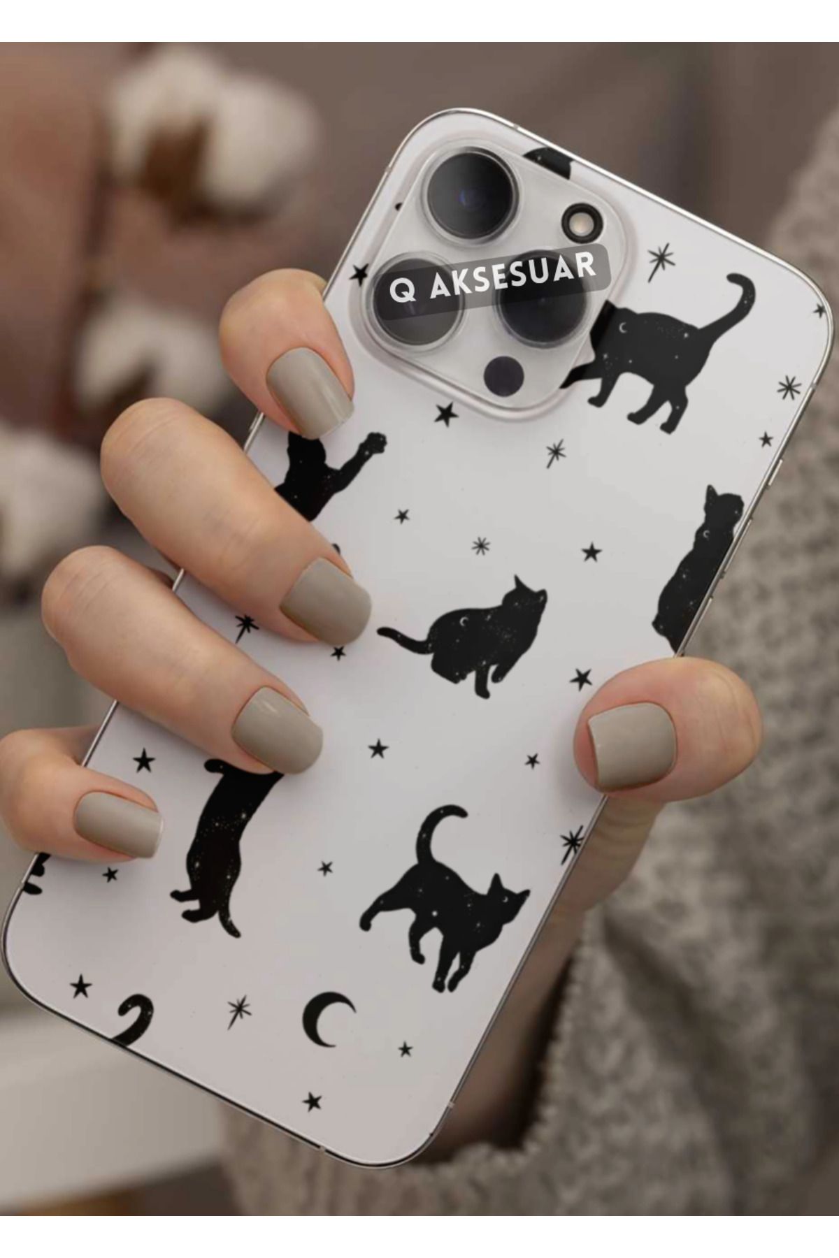 Q Aksesuar Xiaomi Redmi Note 13 Pro 5G Uyumlu Kedi ve Yıldızlar Tasarımlı Şeffaf Telefon Kılıfı Kapak Case