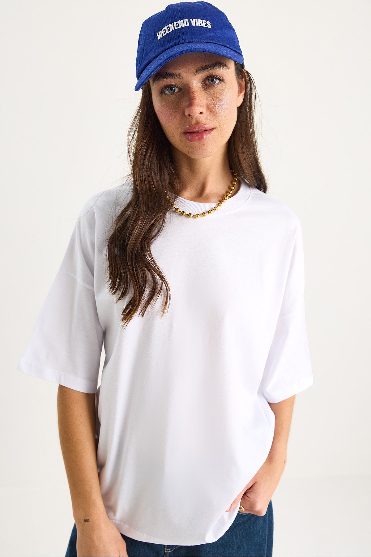 Bianco Lucci Kadın %100 Organik Pamuk Oversize Basic T-Shirt 60602065