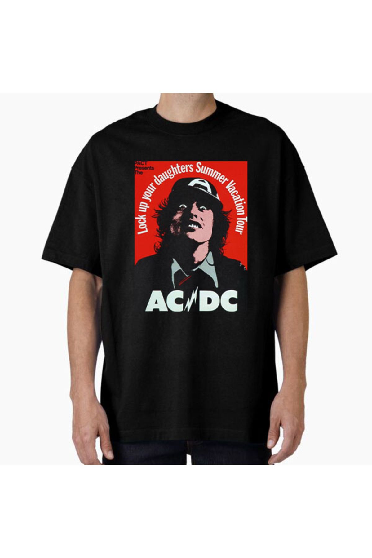 COMVİCHO Unisex acdc1 Tasarım Baskılı Oversize T-Shirt