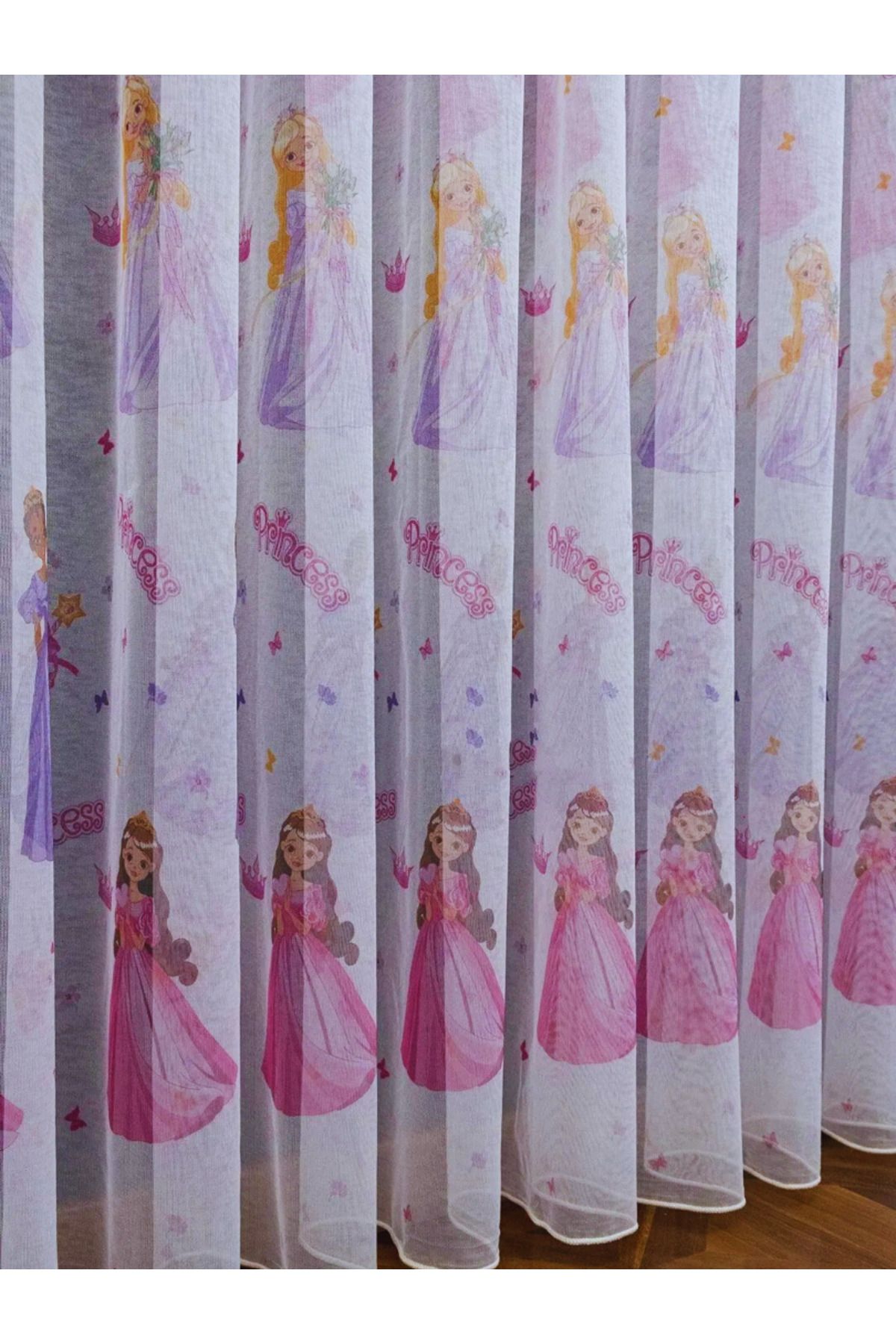 YS PERDE TASARIM Brillant Bambu Princess Bebek-Çocuk Odası Prenses Renkli Model Modern Tül Perde Orta Pile