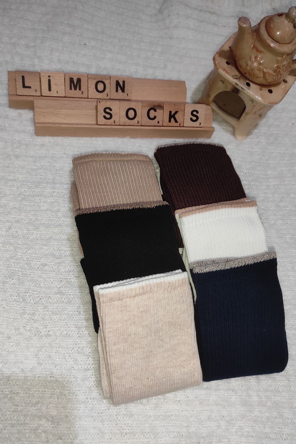 Limon Socks Kadın Çorap (4 Çift) Çocuk Çorabı Desenli Pamuklu Kısa Çorap