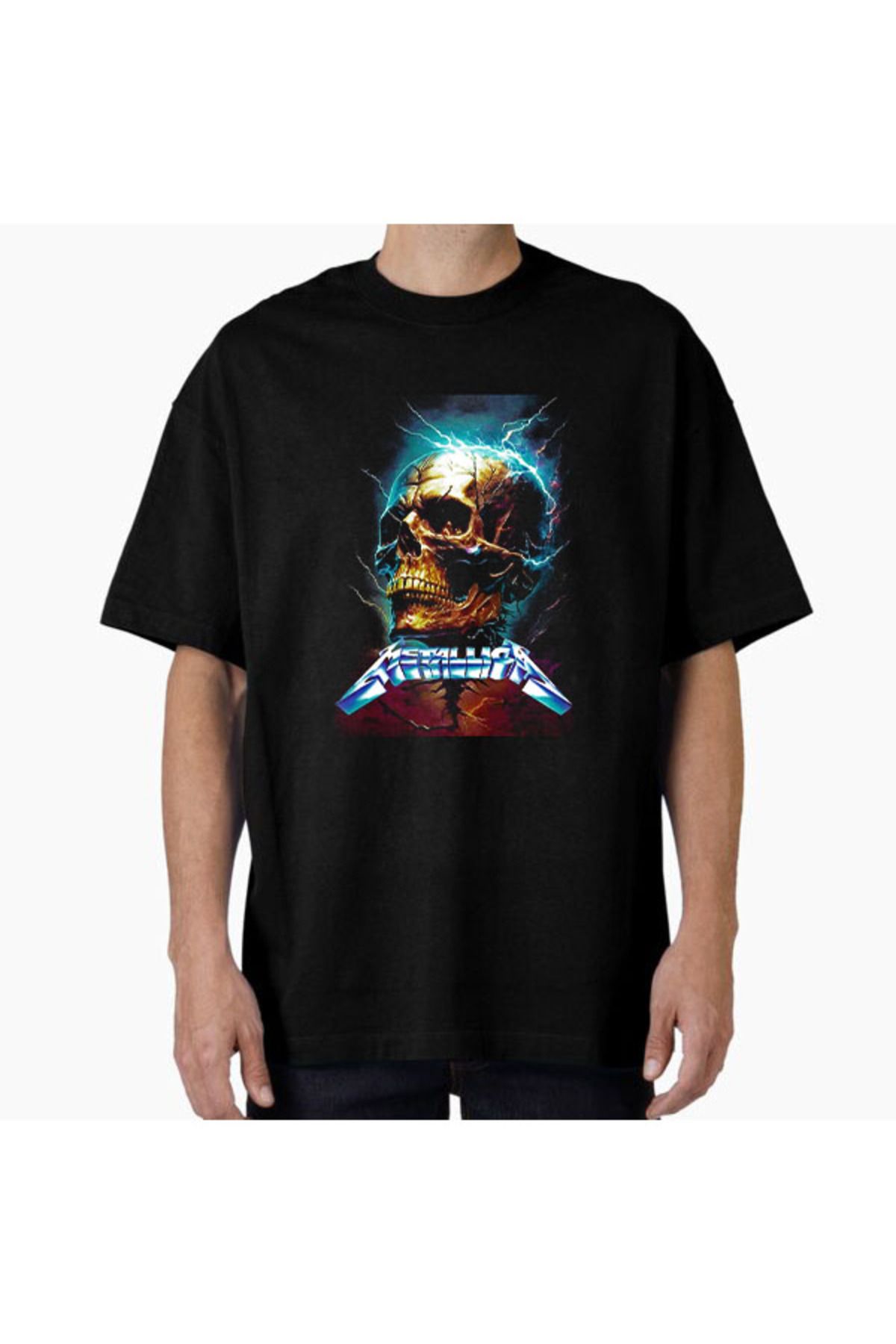 COMVİCHO Unisex Metallica5 Tasarım Baskılı Oversize T-Shirt