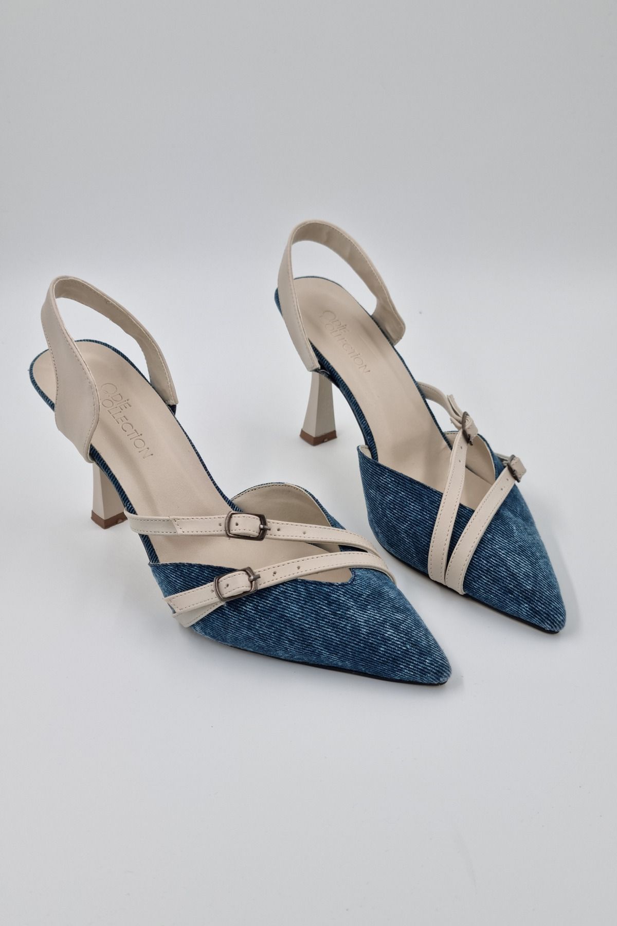 Odie Collection Kadın Çift Baret Sivri Burun Denim Stiletto