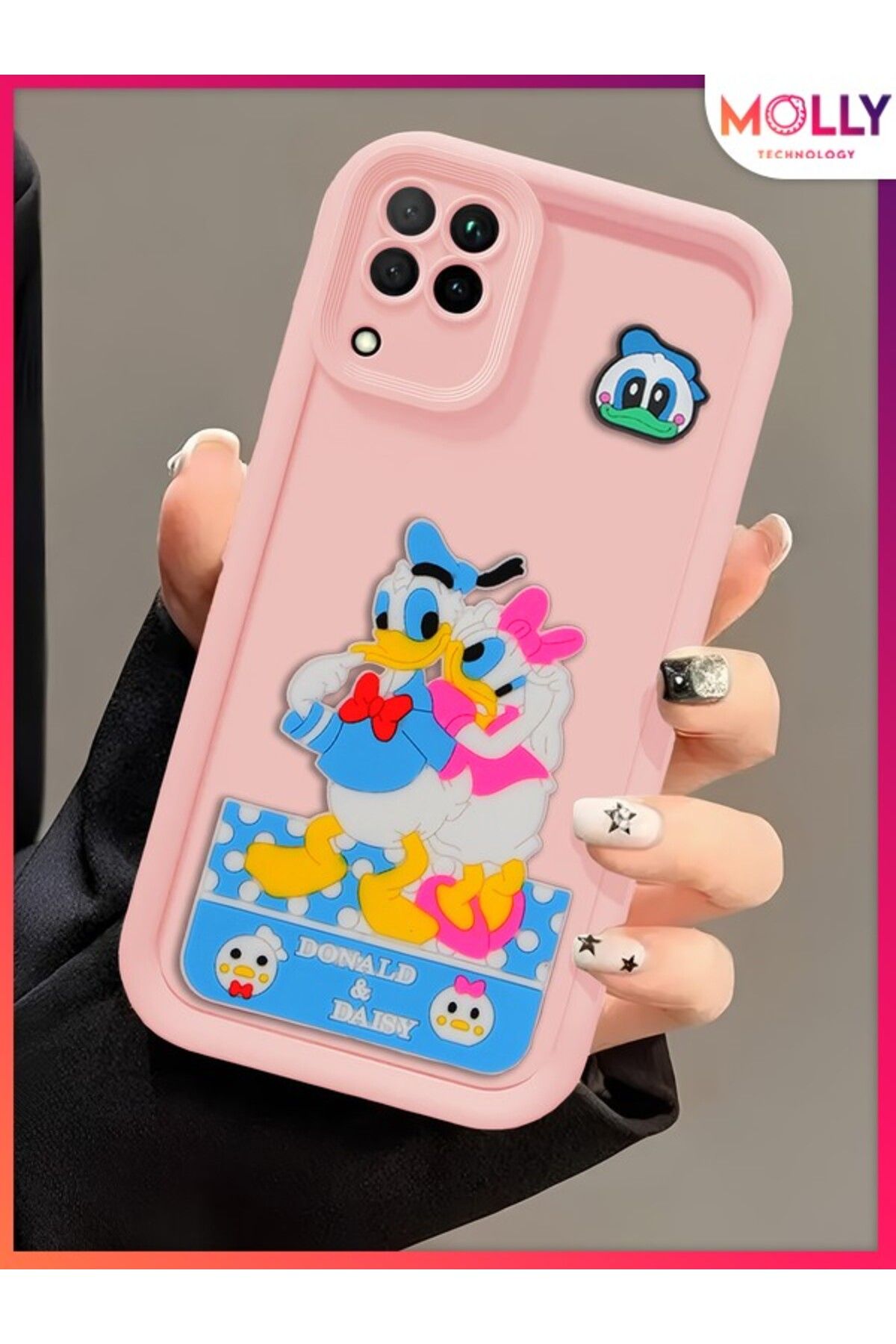 Molly Samsung Galaxy M32 İçin Kum Pembesi Kenarları Kalın 3d Kabartmalı Donald Daisy Silikon Kılıf