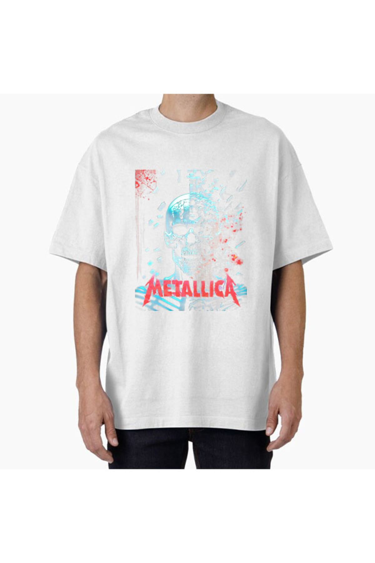 COMVİCHO Unisex Metallica8 Tasarım Baskılı Oversize T-Shirt