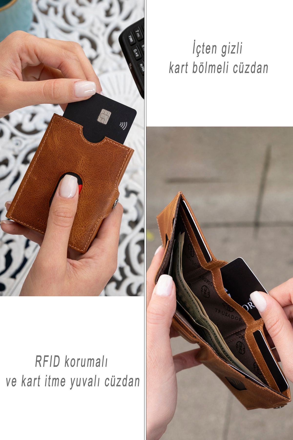 کیف پول زنانه نگهدارنده کارت والنسیا تابا چرمی اصلی یونیسکس RFID محافظت شده Trusador