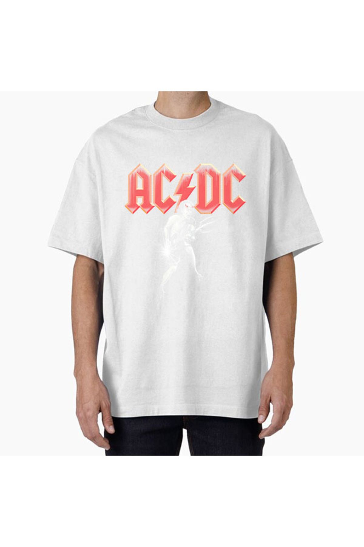 COMVİCHO Unisex acdc9 Tasarım Baskılı Oversize T-Shirt