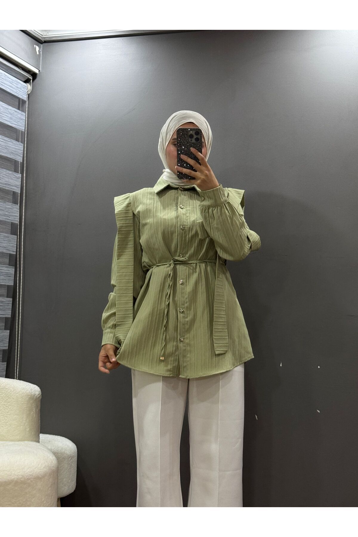 Lunovimoda Kadın omuz detaylı tunik gömlek