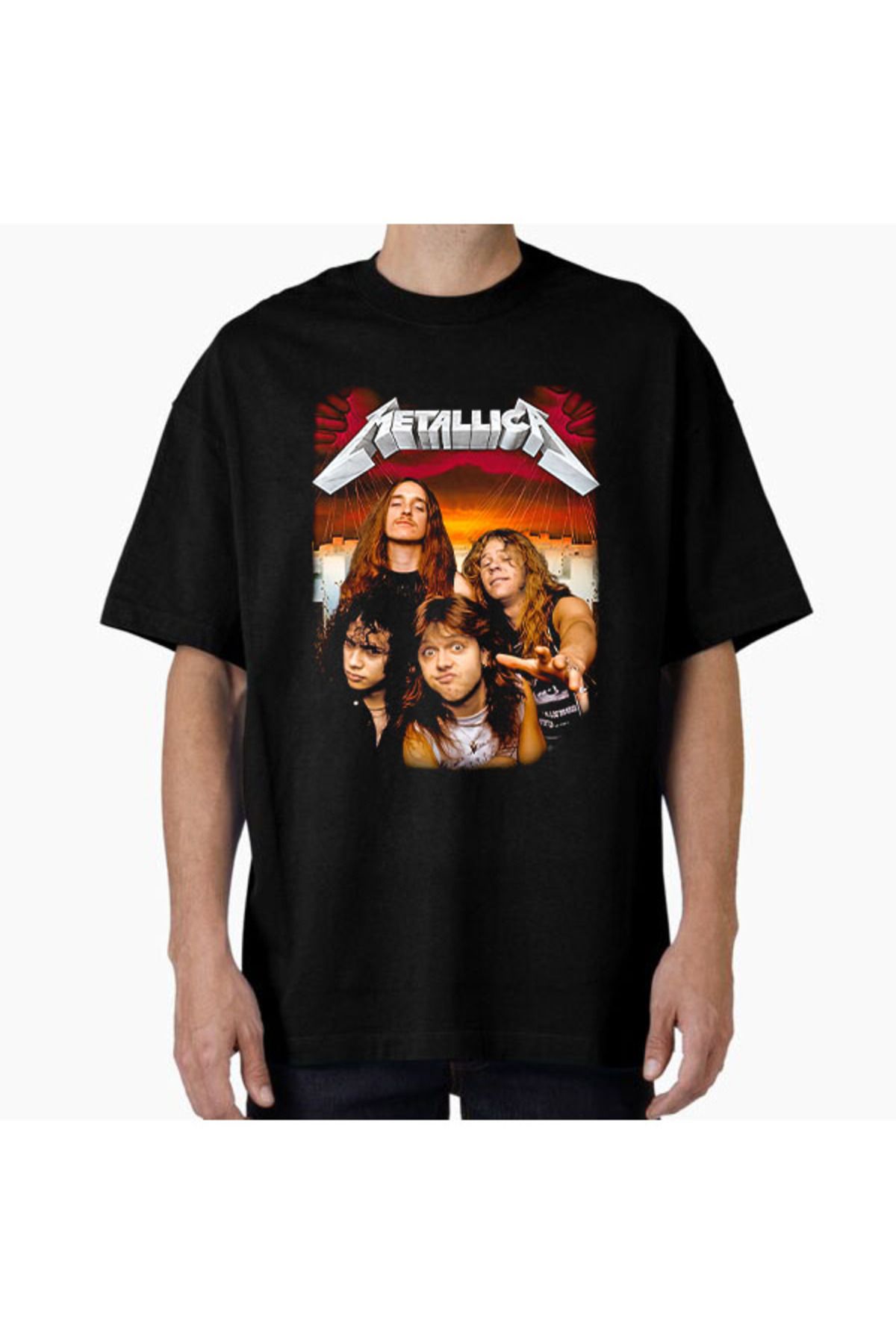 COMVİCHO Unisex MetallicA03DTF Tasarım Baskılı Oversize T-Shirt