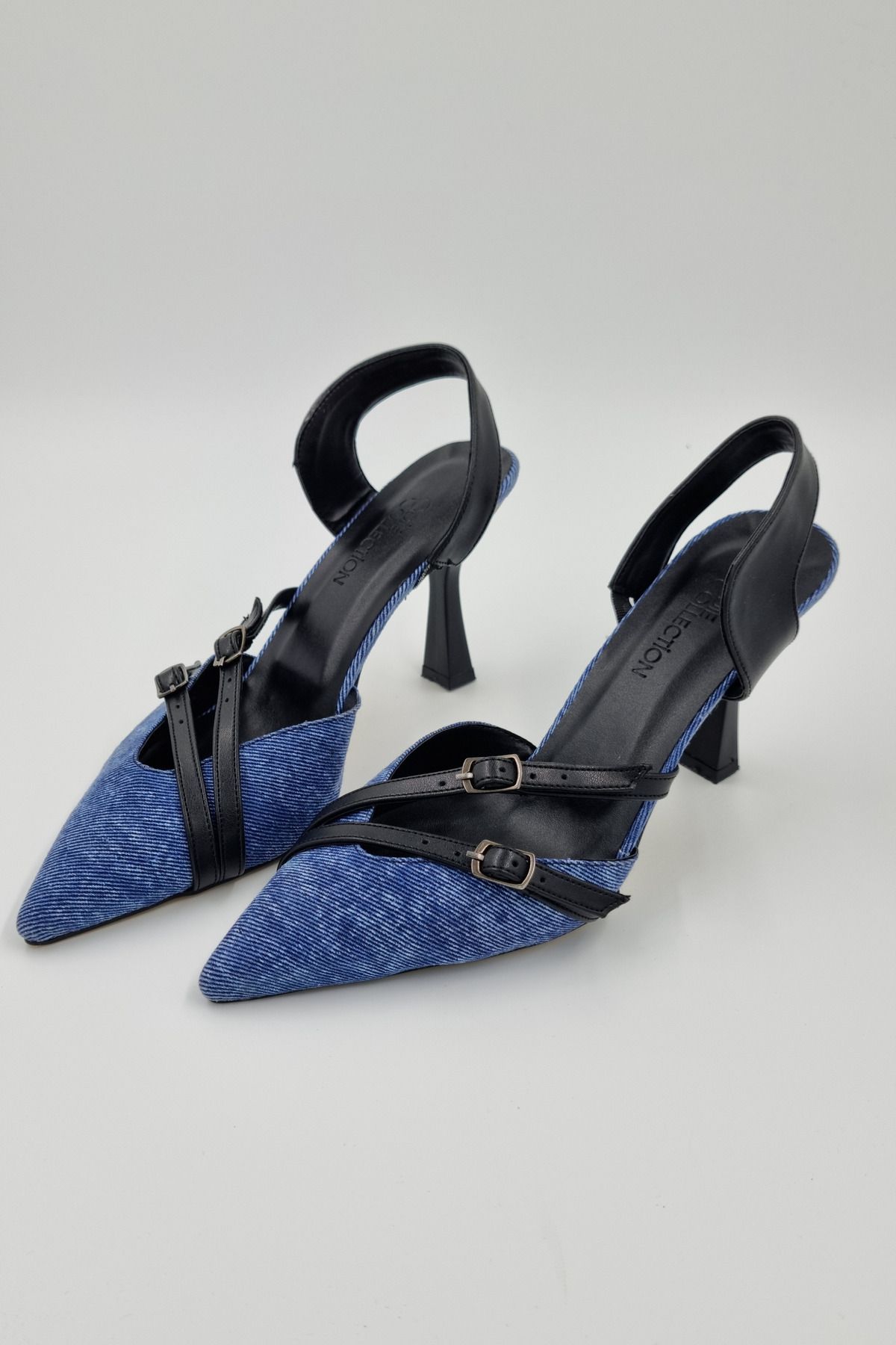 Odie Collection Kadın Çift Baret Sivri Burun Denim Stiletto