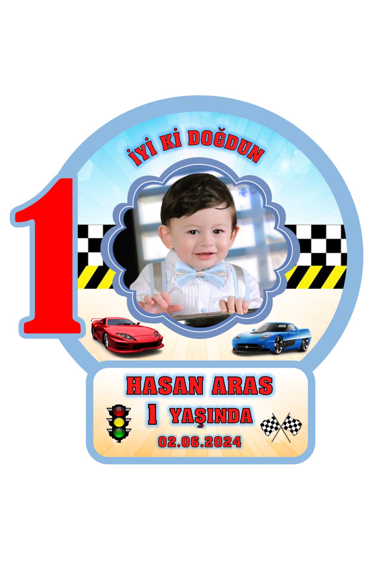 Elara Tasarım 1 Yaş Fotoğraflı Kişiye özel Doğum Günü Magnet Hediye 7x8 6 Adet Poşetli