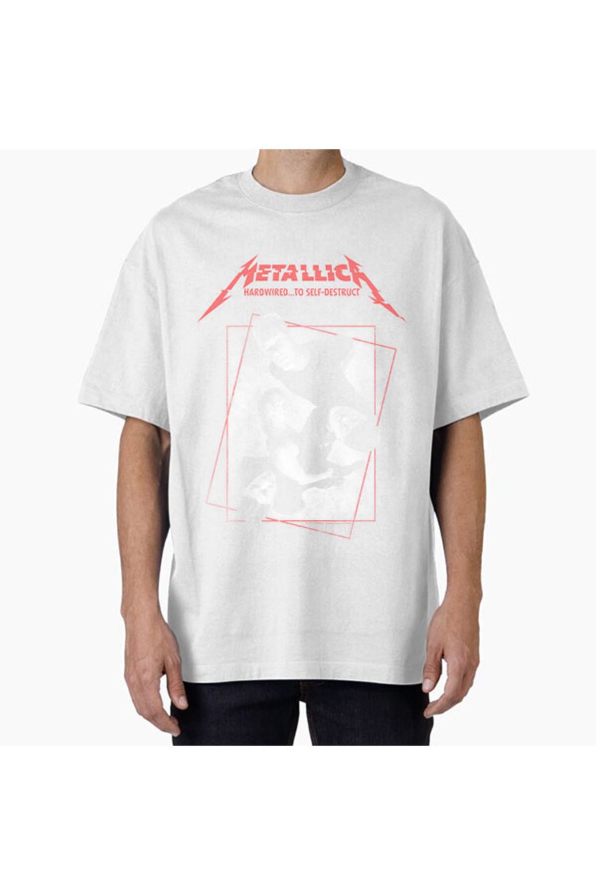 COMVİCHO Unisex metal2 Tasarım Baskılı Oversize T-Shirt