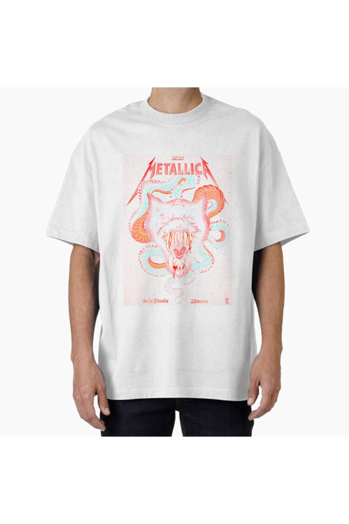 COMVİCHO Unisex metal2020 Tasarım Baskılı Oversize T-Shirt