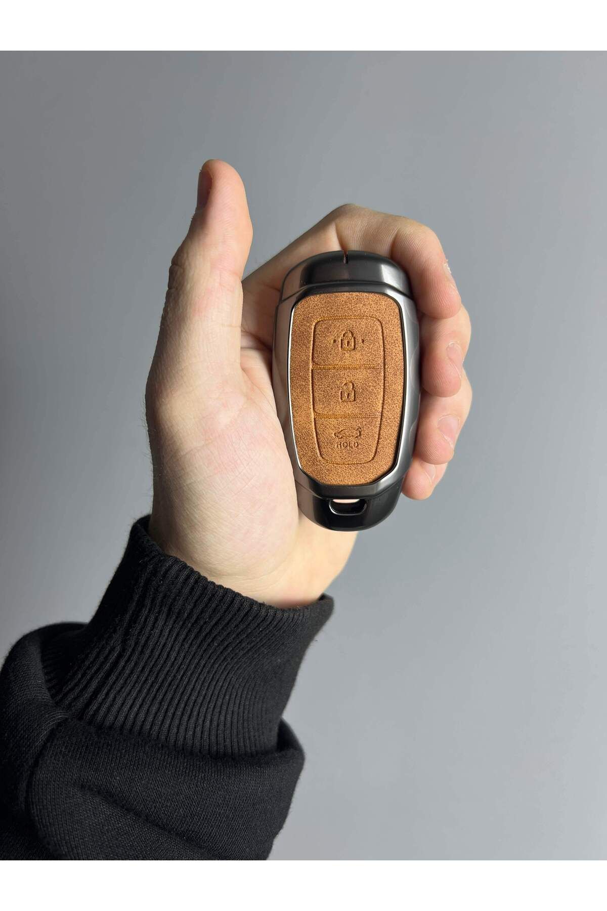 Mavi Keys Hyundai Kona Elantra i10, i20 Santa Fe 2019ve Üstü Smart Deri Metal Kumanda Koruma Kılıfı Kahverengi