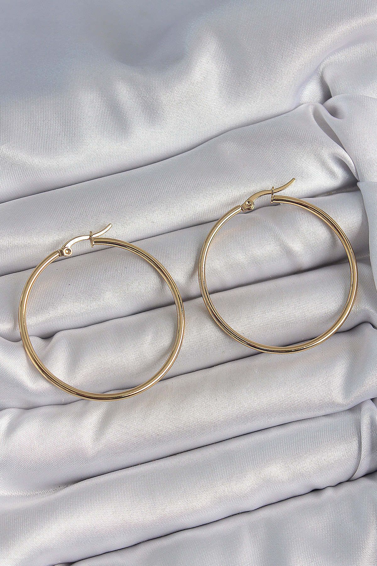 Avantaj Kapıda ® 316 Çelik Gold Renk 43 mm Halka Model Kadın Küpe