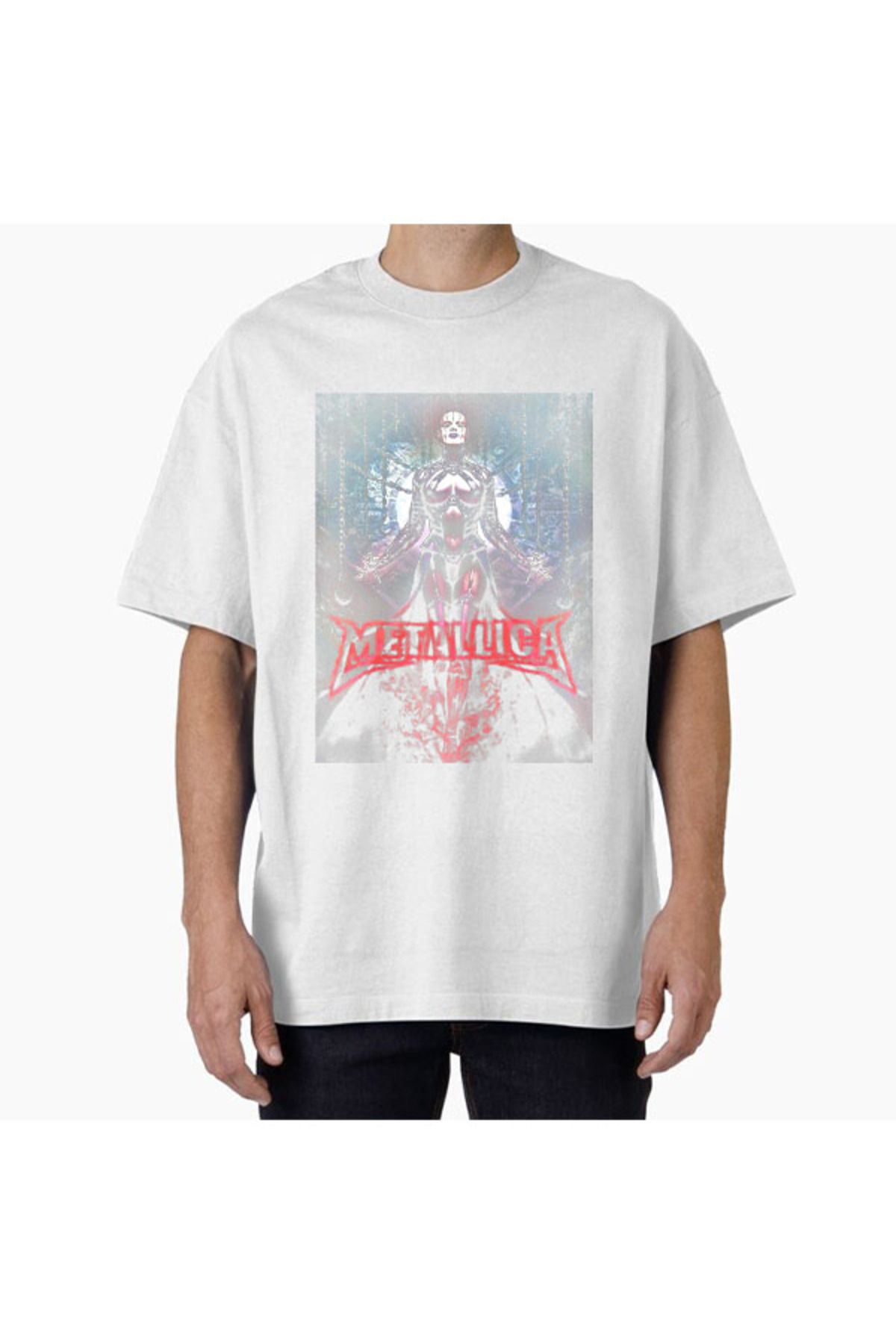 COMVİCHO Unisex Metallica34 Tasarım Baskılı Oversize T-Shirt
