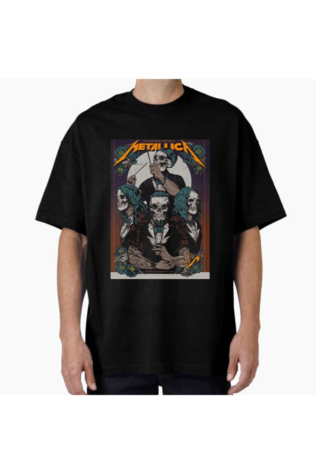 COMVİCHO Unisex metalica1 Tasarım Baskılı Oversize T-Shirt