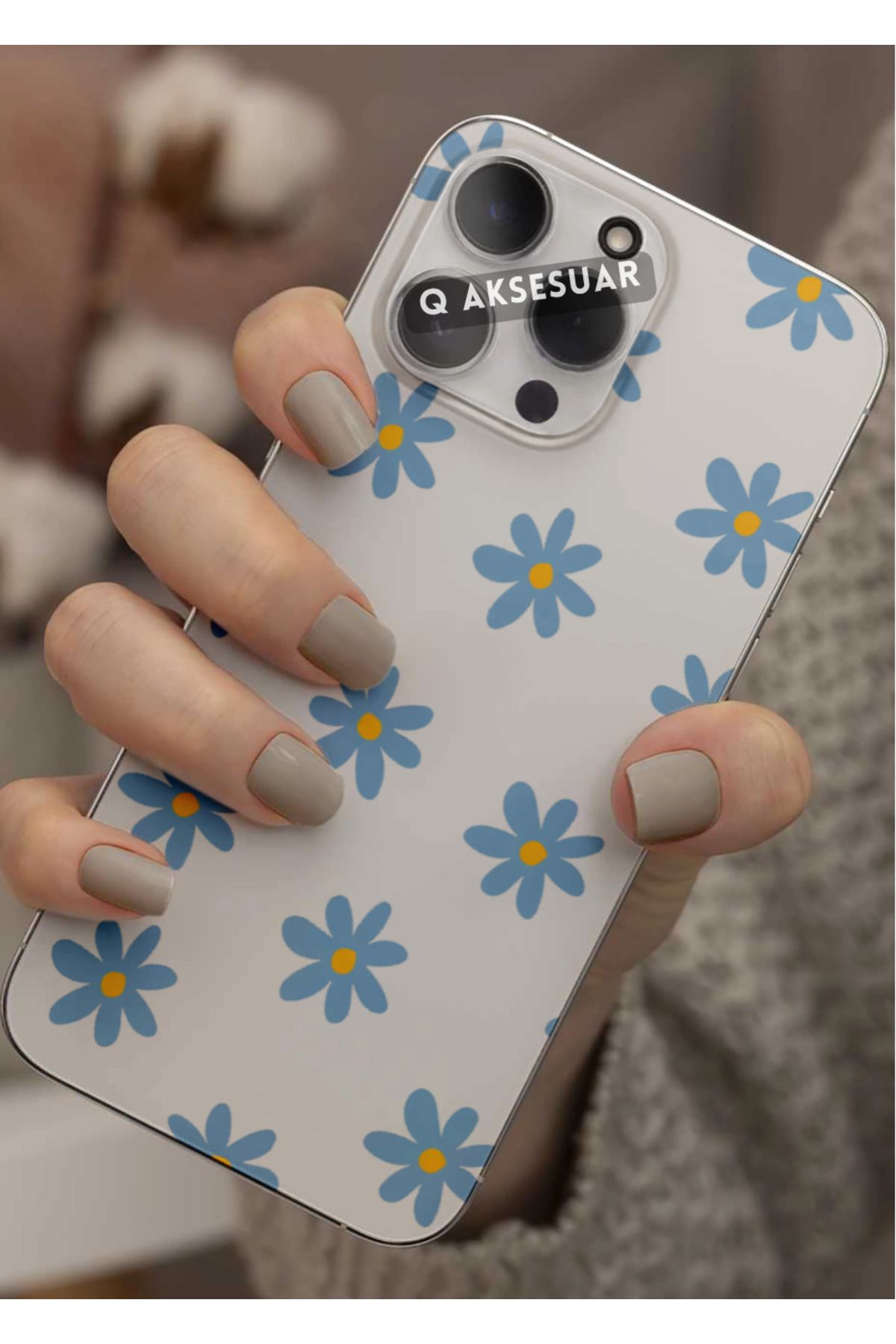 Q Aksesuar Samsung Galaxy A04e Uyumlu Mavi Çiçek Tasarımlı Şeffaf Telefon Kılıfı Kapak Case