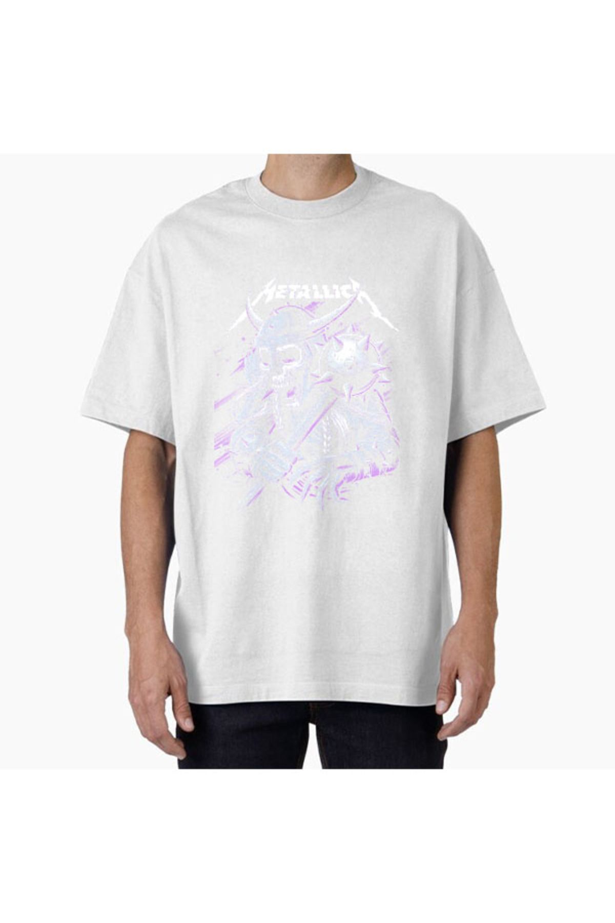 COMVİCHO Unisex metalica5 Tasarım Baskılı Oversize T-Shirt