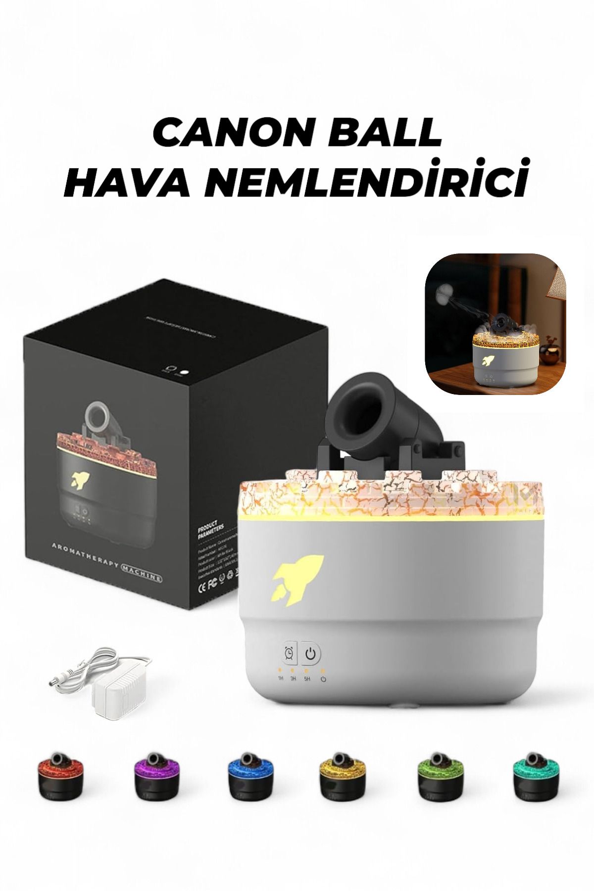 CARLOTA Ultrasonik Buhar & Aroma Makinesi | Lav Efektli Renkli LED Işıklı Sessiz Nemlendirici