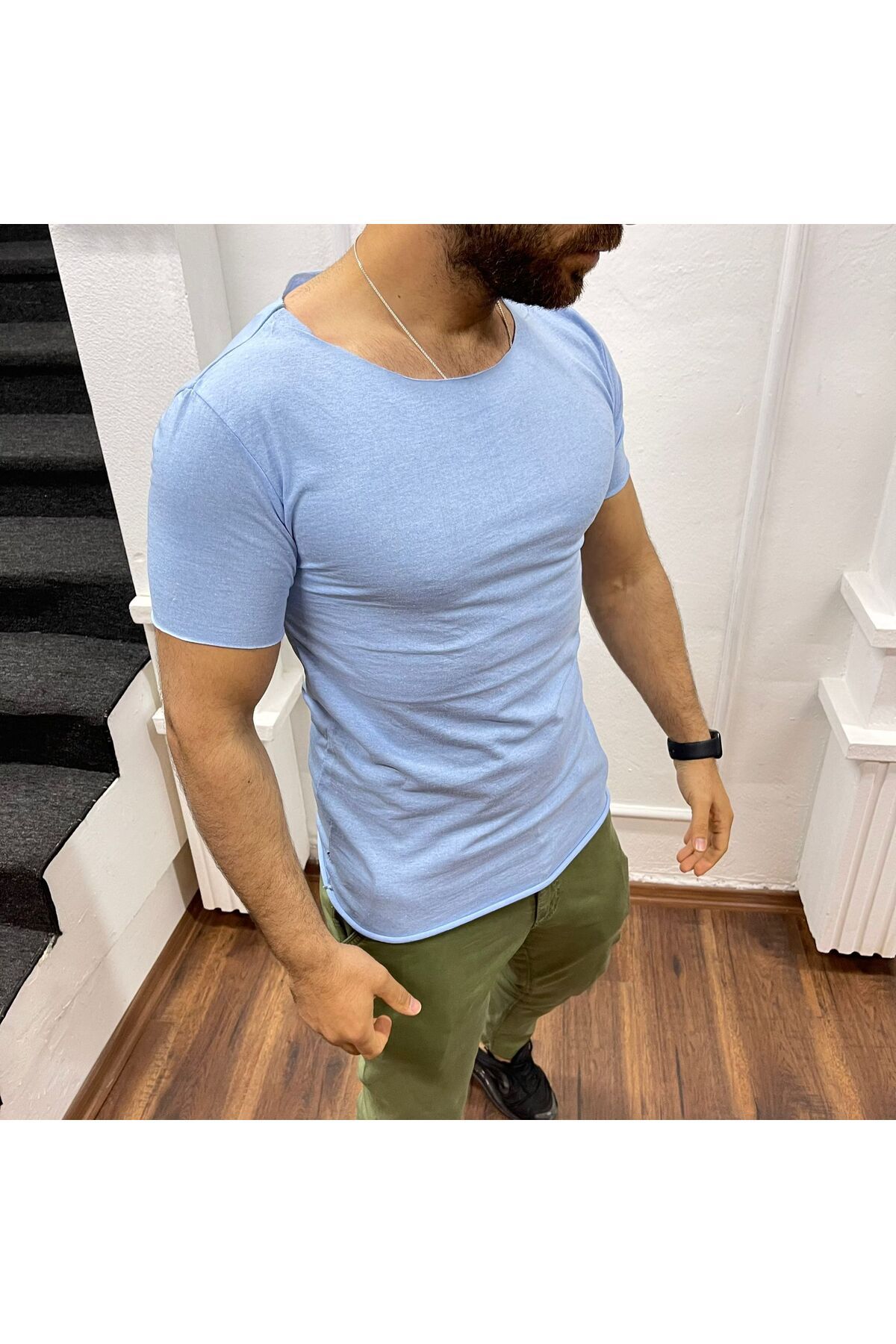 eg38 Açık Yaka Basic Tişört Bebe Mavi