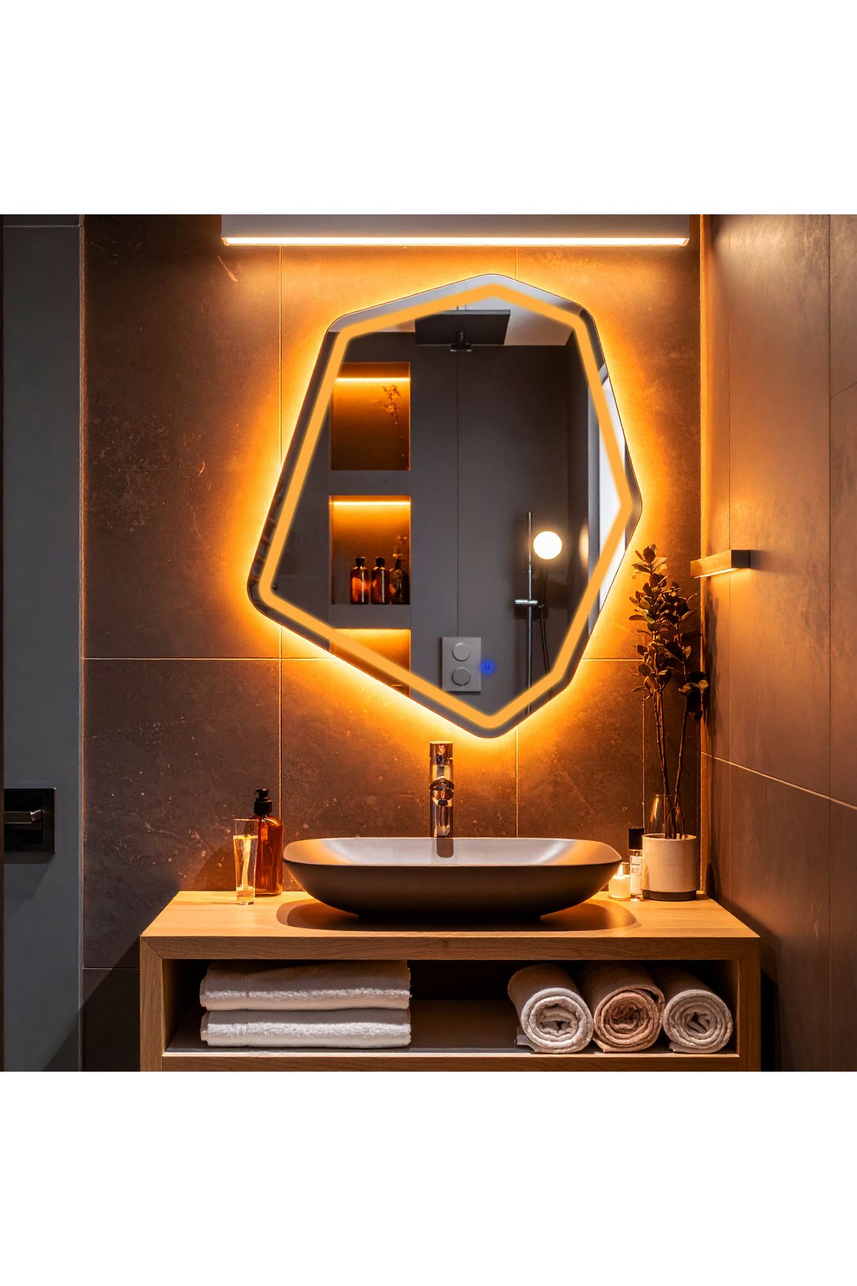 lumora mirror design Fluxus Amber Led'li Lazer Kumlamalı Lavabo & Banyo Aynası (Dokunmatik Sensörlü)