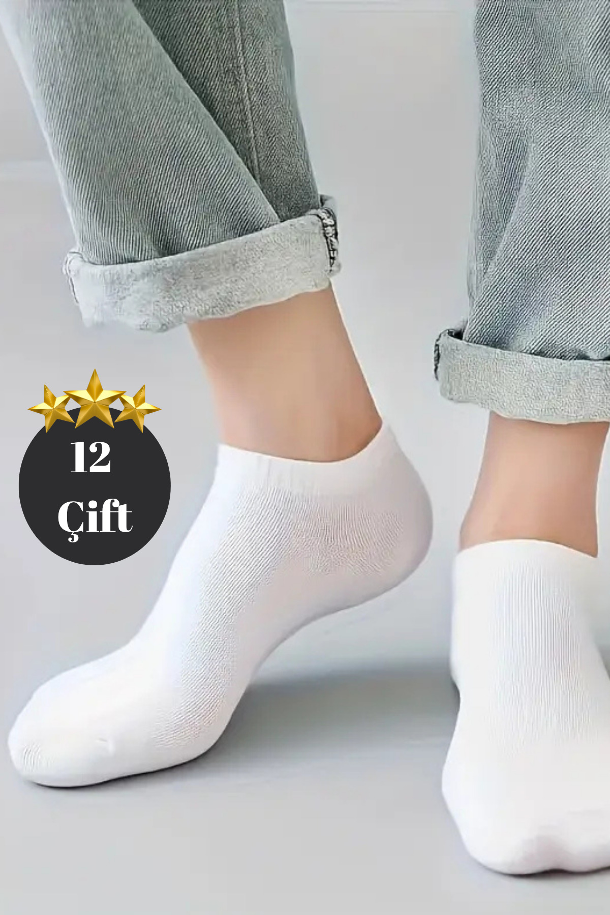 Kadın - Erkek (12 ÇİFT) Görünmez Ekonomik Bilek Boy Patik Çorap — görsel 5