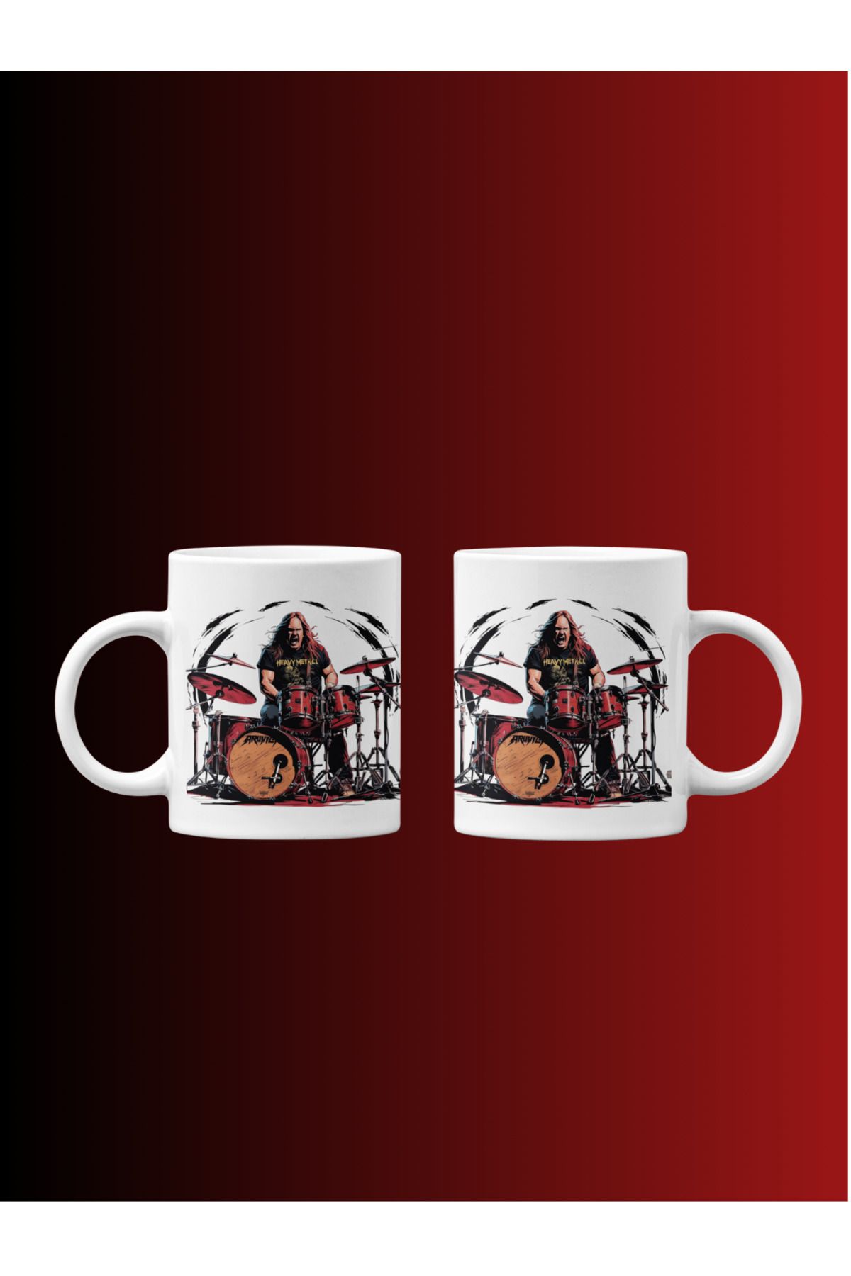 Crocodile Design Studio Rock/Metal Müzik Davulcusu Baskılı Hediyelik Porselen /Seramik Çay Kahve Kupa Bardak