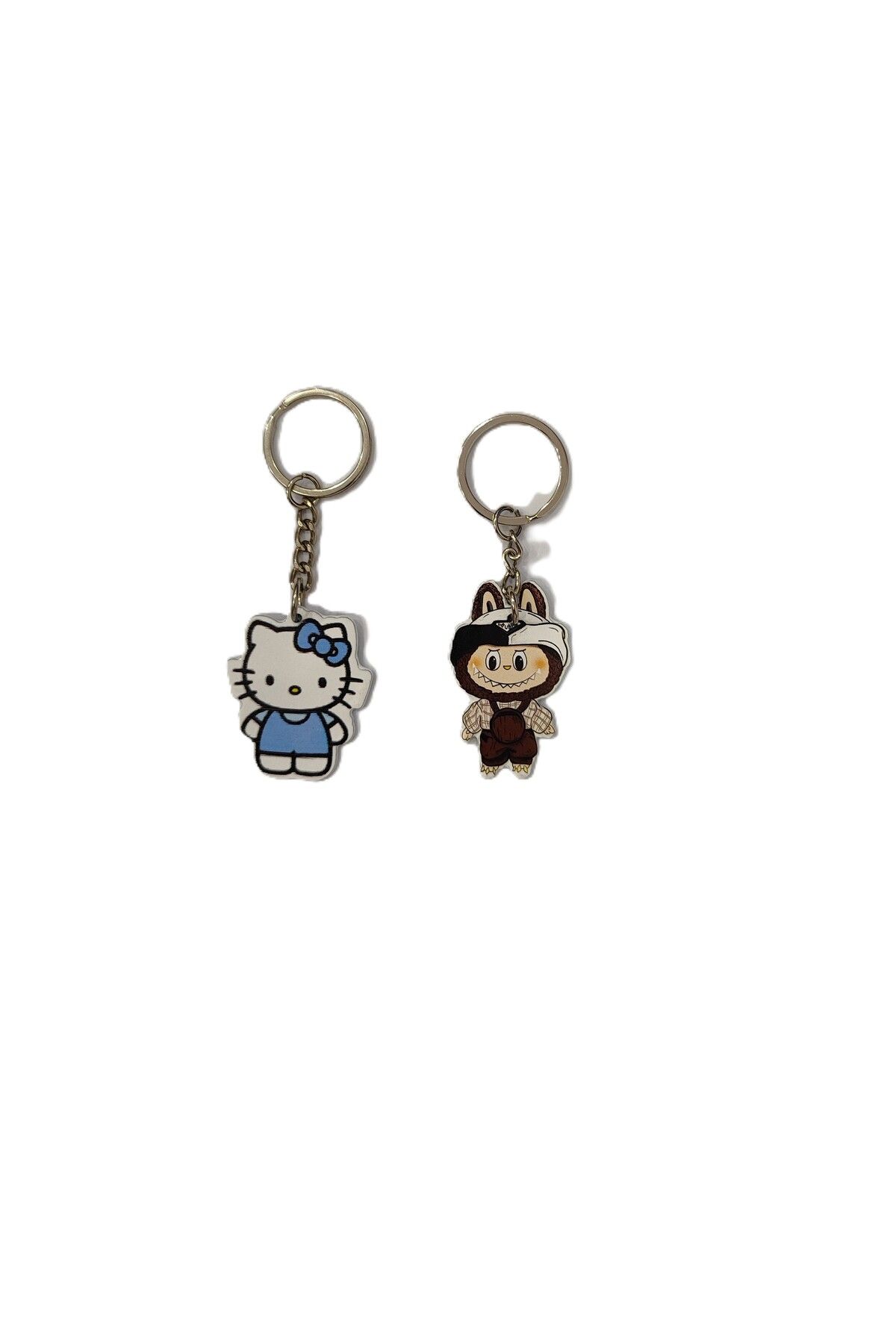 ada çanta kırtasiye karakter figürlü metal anahtarlık (Hello Kitty/Labubu) (Toplam 2 adet)