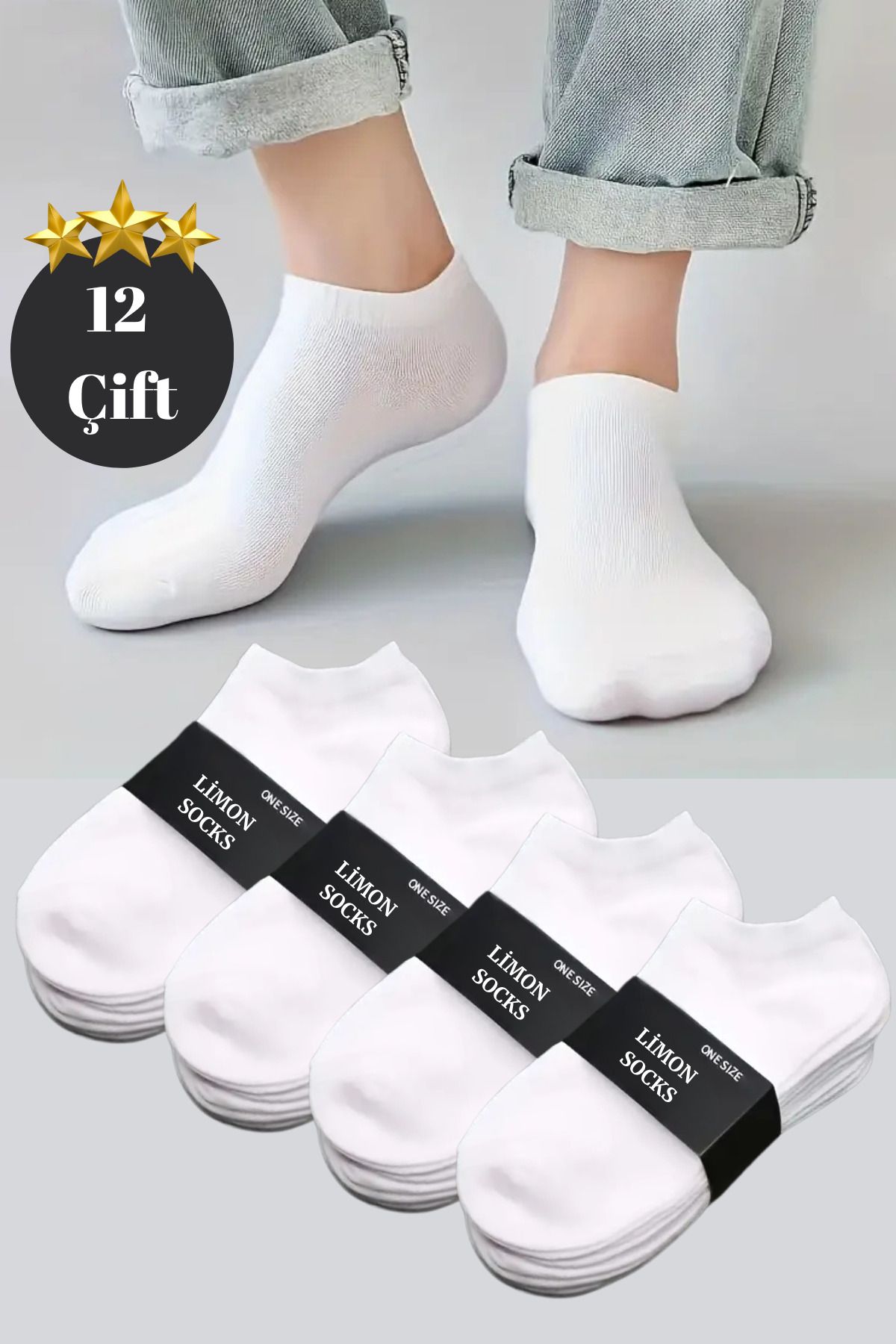 Limon Socks Kadın - Erkek (12 ÇİFT) Görünmez Ekonomik Bilek Boy Patik Çorap
