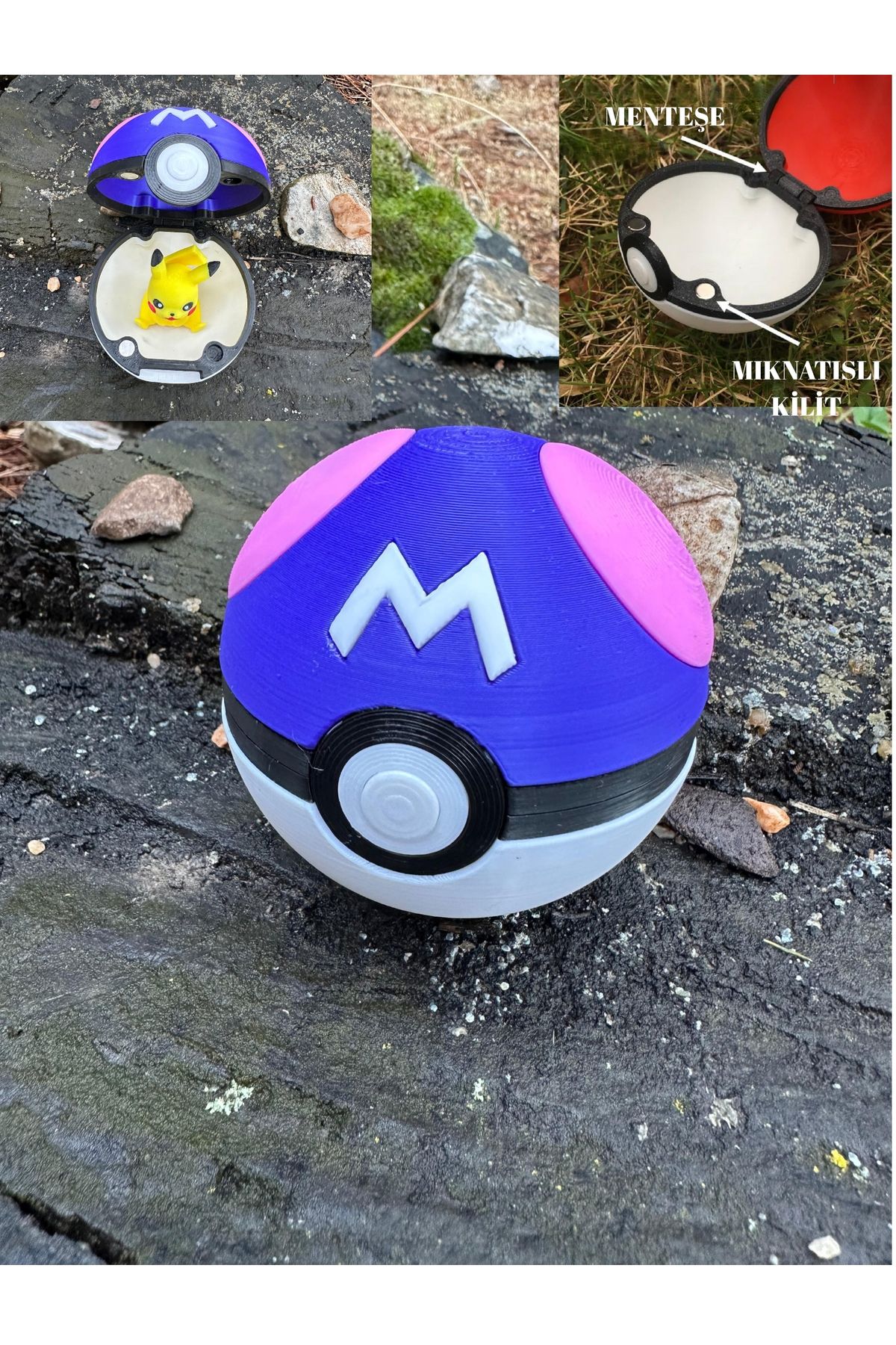 Phoenix Koleksiyon Pokemon Figürü Mıknatıslı Açılır Kapanır Pokemon Topu MASTERBALL Pikachu 5cm 2 PARÇA