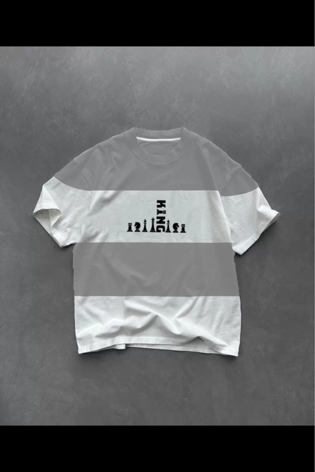 cakır and moniva Bisiklet Yaka King Yazılı Satranç Taşı Baskılı Parçalı Oversize Erkek T-Shirt