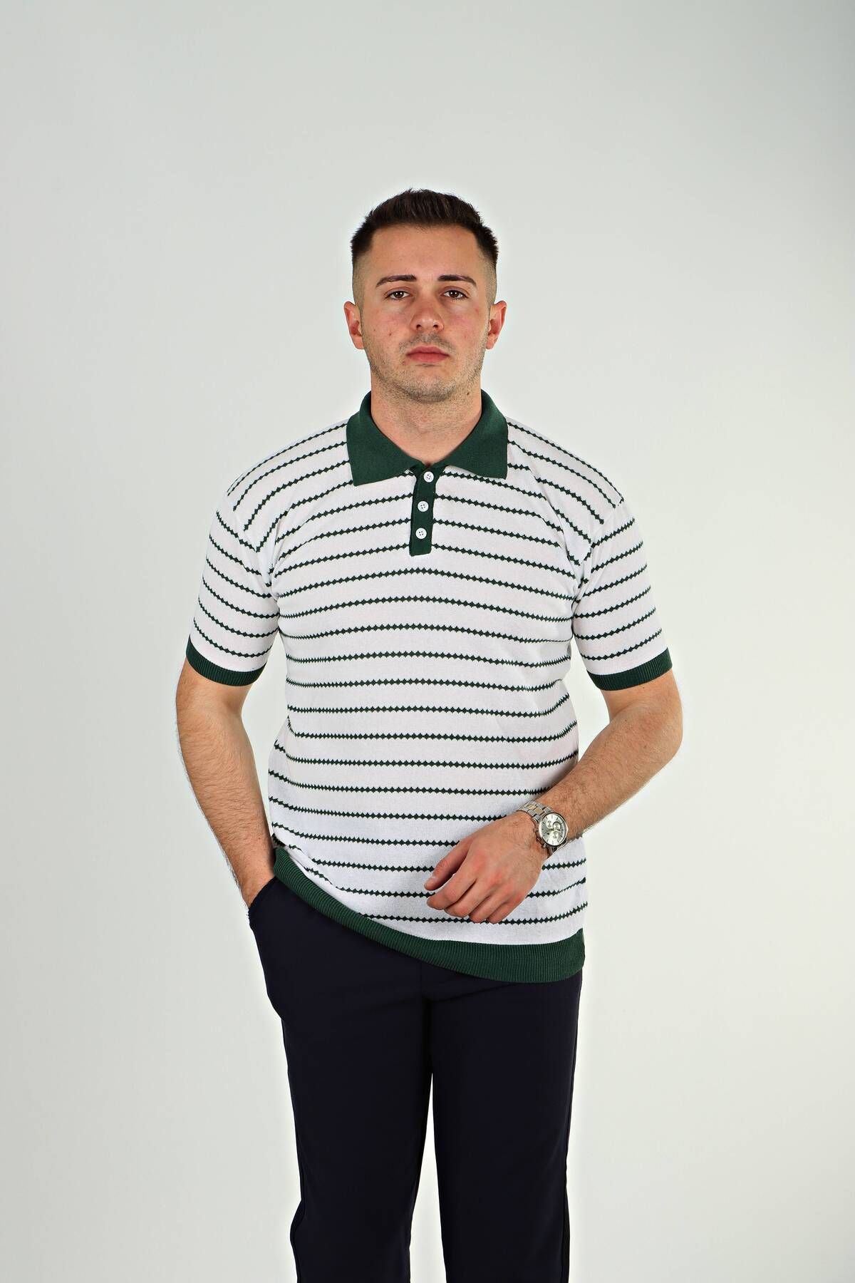 eg38 Tmb Zikzak Triko Tshirt Zümrüt Yeşili