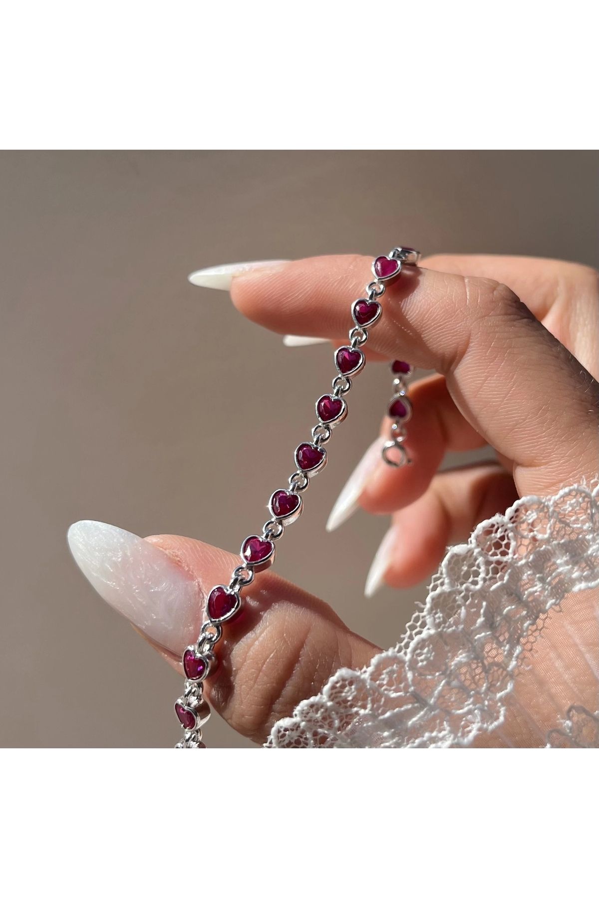 Vintagezegeni Fuşya Kalpli Su Yolu Bileklik I 925 Gümüş