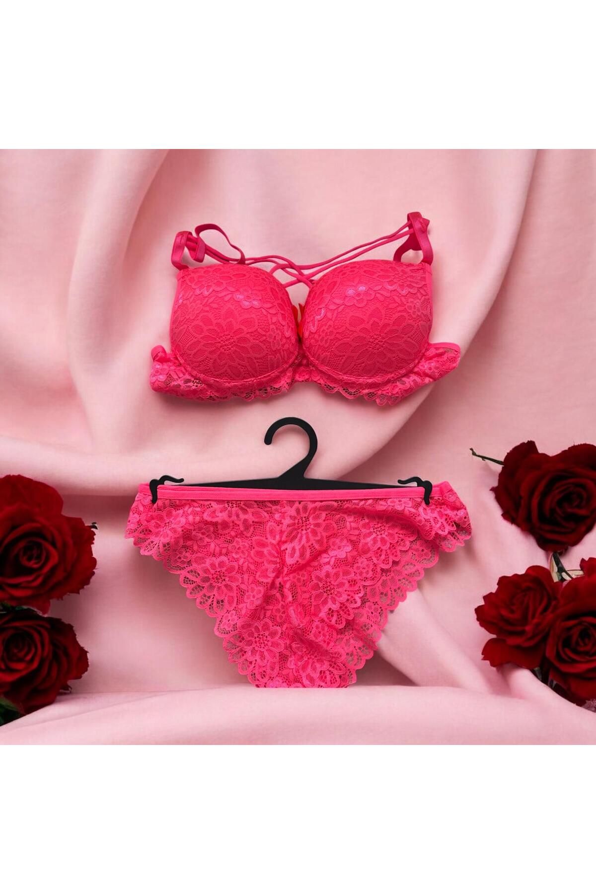 FAYK WEARHOUSE Kadın Destekli Push UP Danteli Sütyen Kilot Bralet Takımı