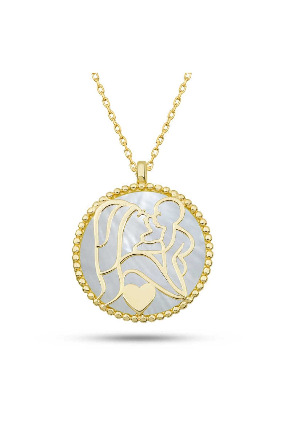 Findit Gümüş Gold Taşlı Anne Çocuk Sevgisi Kolye