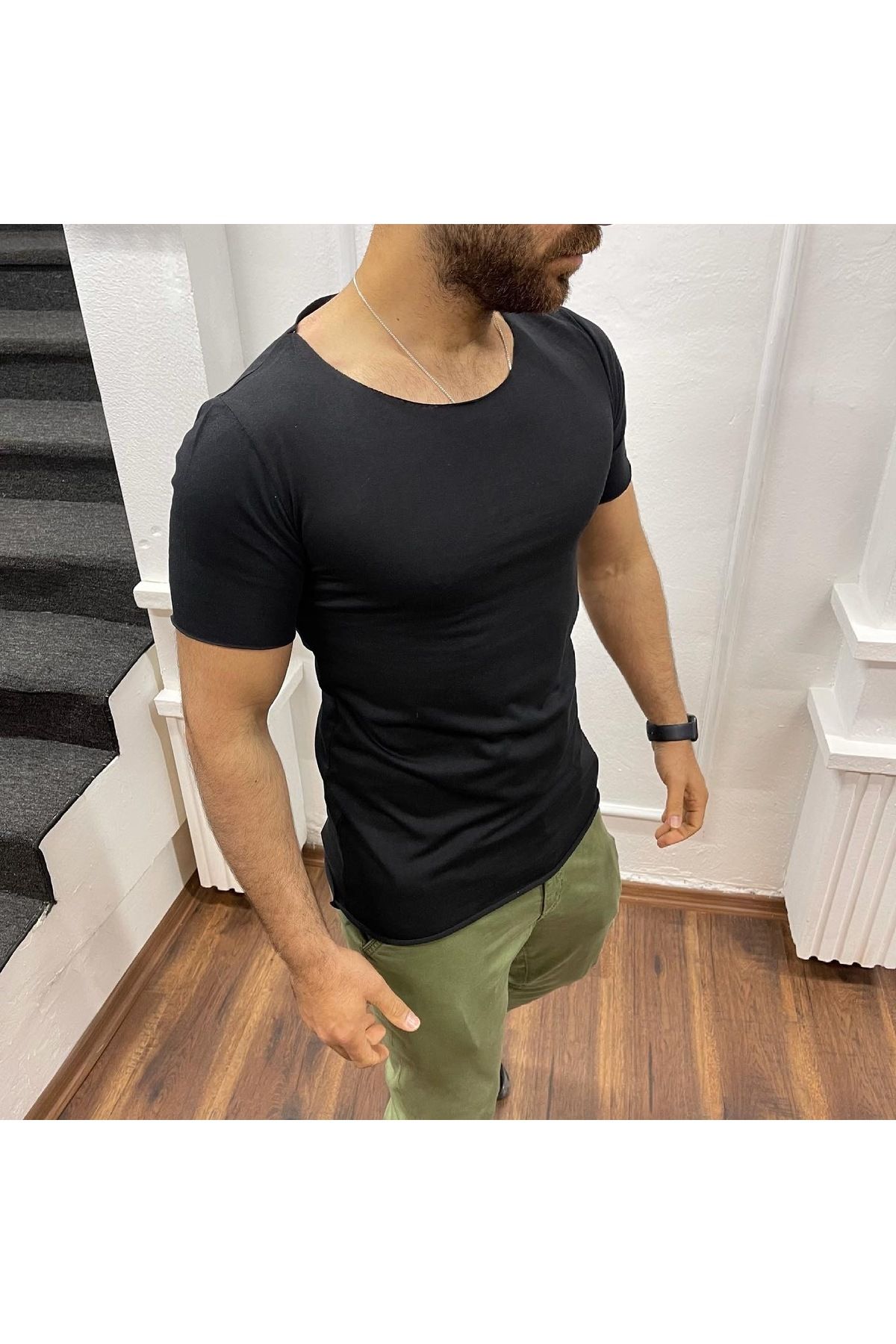 eg38 Açık Yaka Basic Tişört Siyah