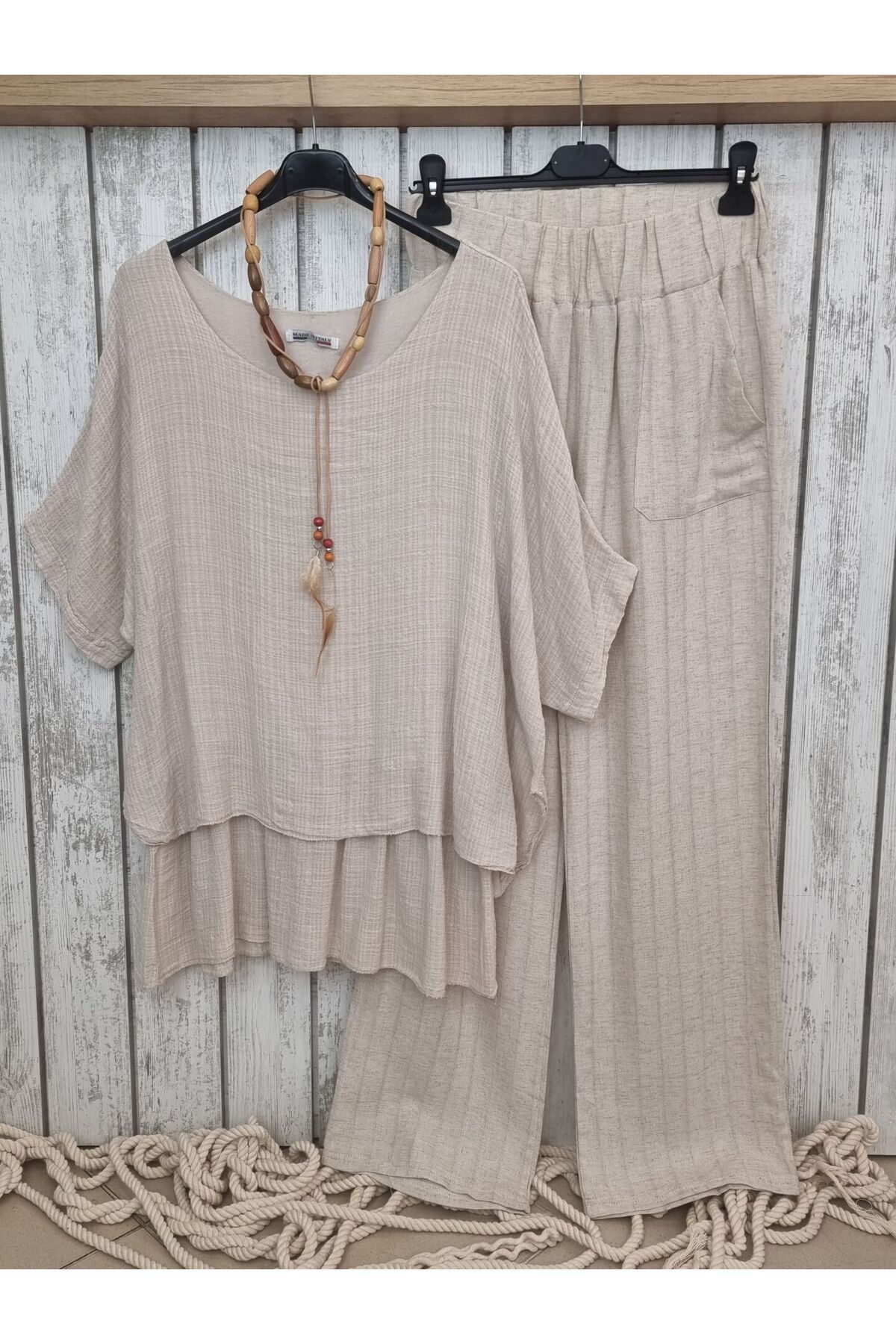 pudubutik İncecik Pamuklu Oversize Bej Bluz İtalyan