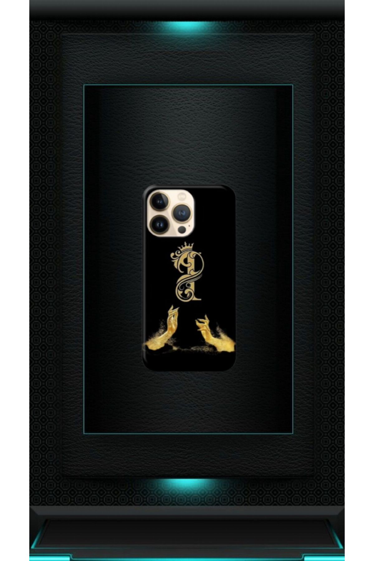 cover shopp Siyah Desenli Gold I Harfi 13 Pro Max
