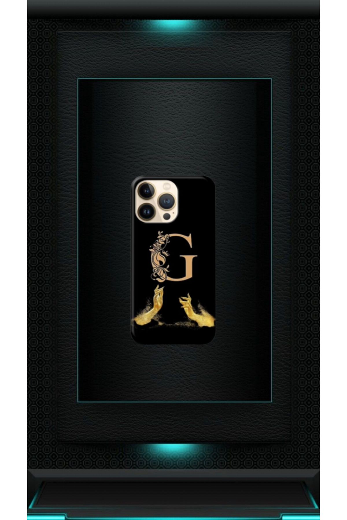 cover shopp Siyah Desenli Gold G Harfi 13 Pro Max