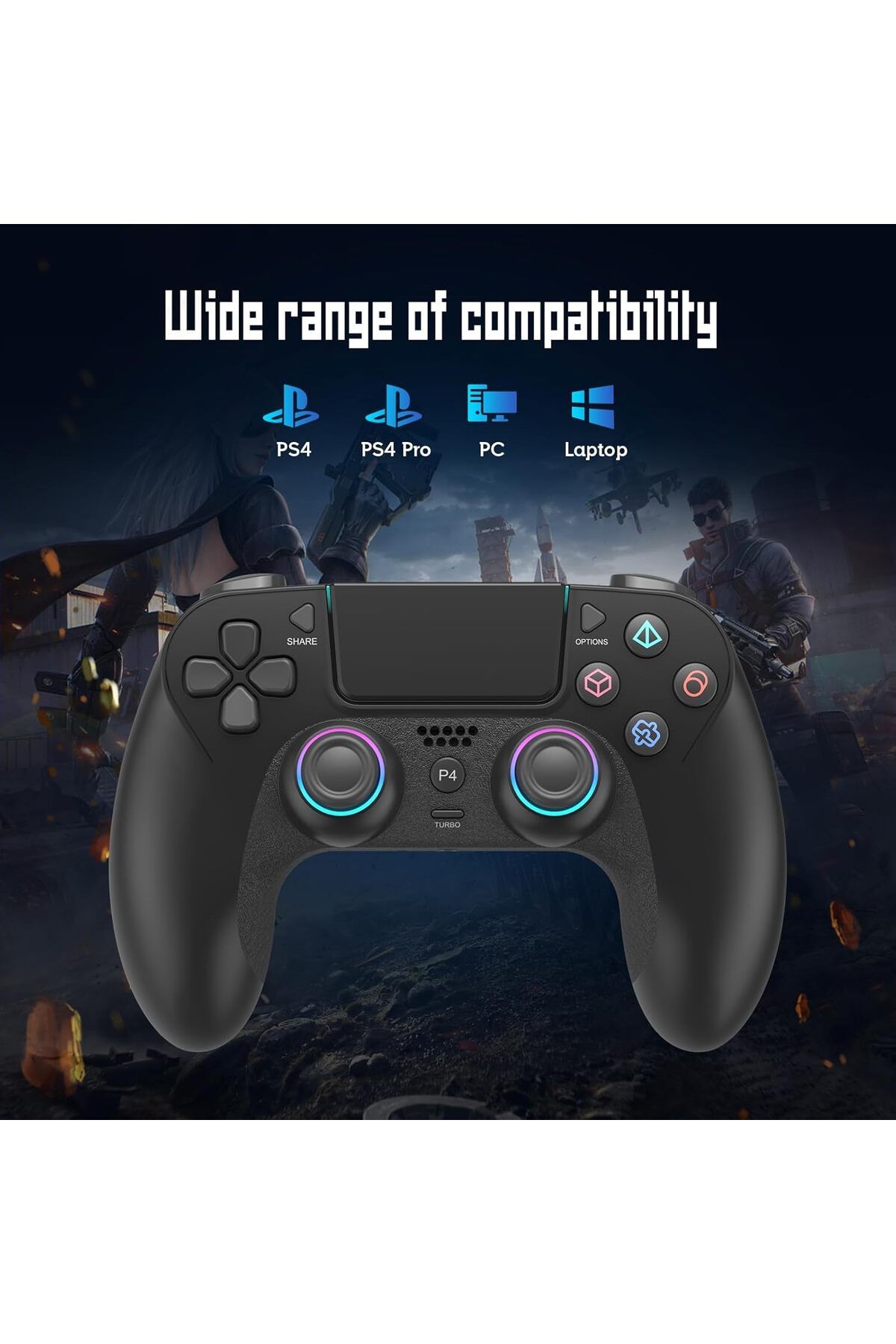 İMEXTECH Ps4/pro/slim/pc Uyumlu Kablosuz Oyun Kumandası | Çift Titreşimli | 6 Eksenli Jiro Sensör | Touchpad