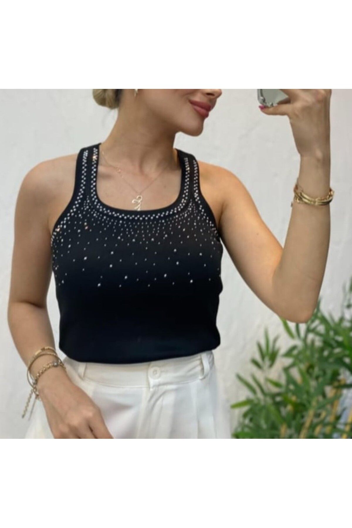 Çınar boutique Önü Taşlı Triko Bluz