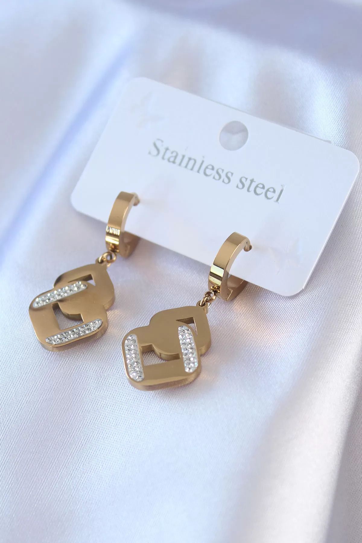 sinerjim 316L Çelik Özel Seri Gold Renk Zirkon Taşlı Kadın Küpe