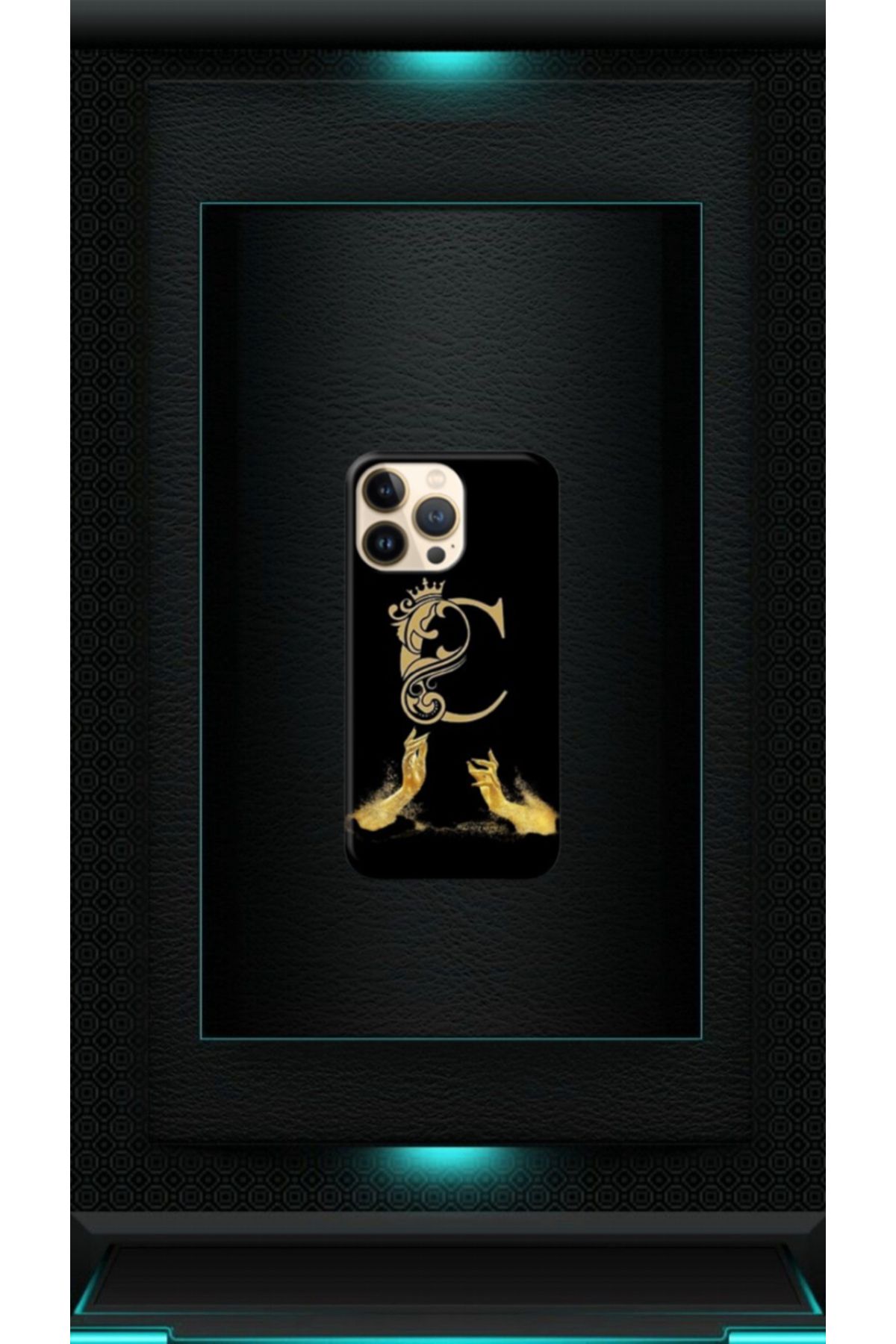 cover shopp Siyah Desenli Gold C Harfi 13 Pro Max