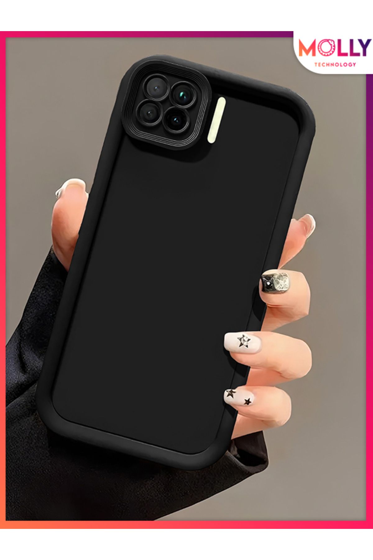 Molly Oppo RENO 4 LİTE İçin Siyah Kenarları Kalın Pan Silikon Kılıf