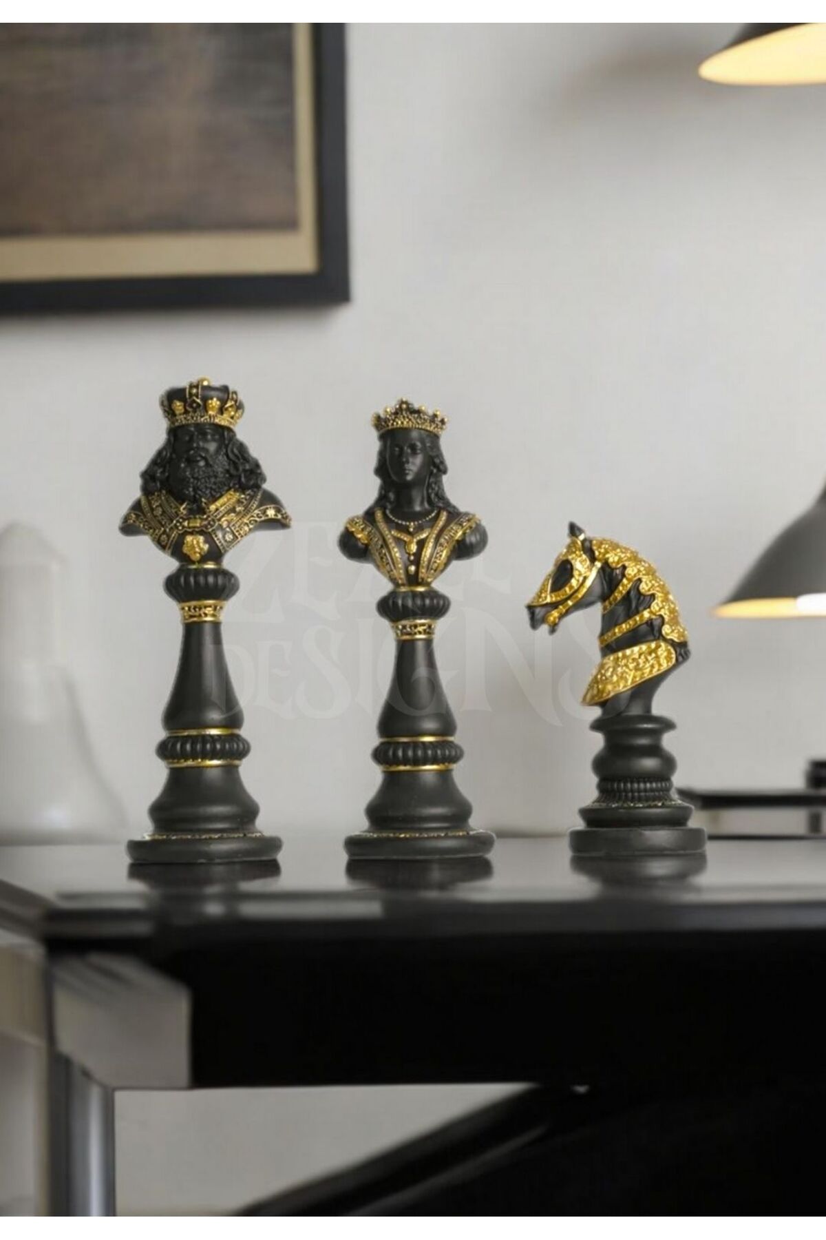 ZEALL DESIGNS Dekoratif İskandinav Seramik Konsept 3lü Santranç Takımı Siyah