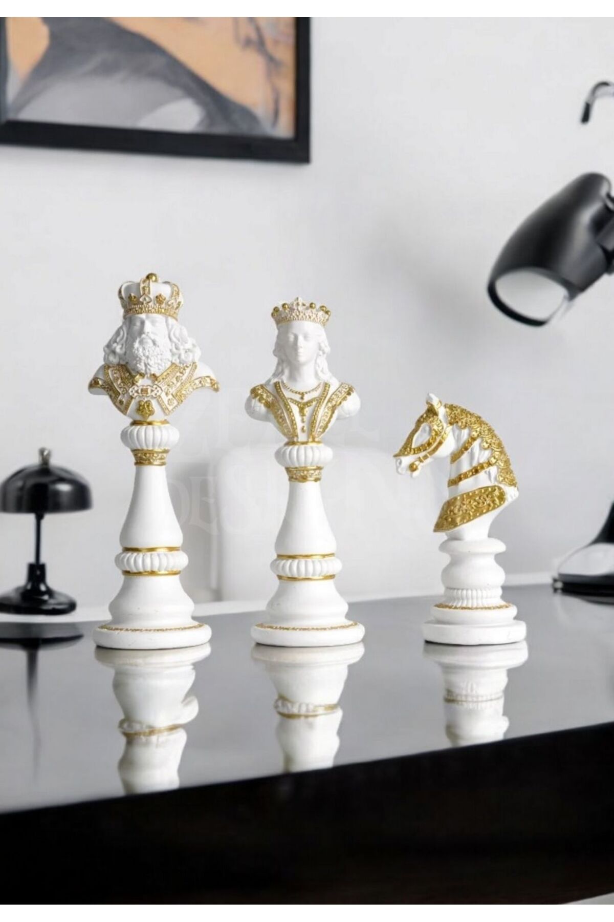 ZEALL DESIGNS Dekoratif İskandinav Seramik Konsept 3lü Santranç Takımı Beyaz
